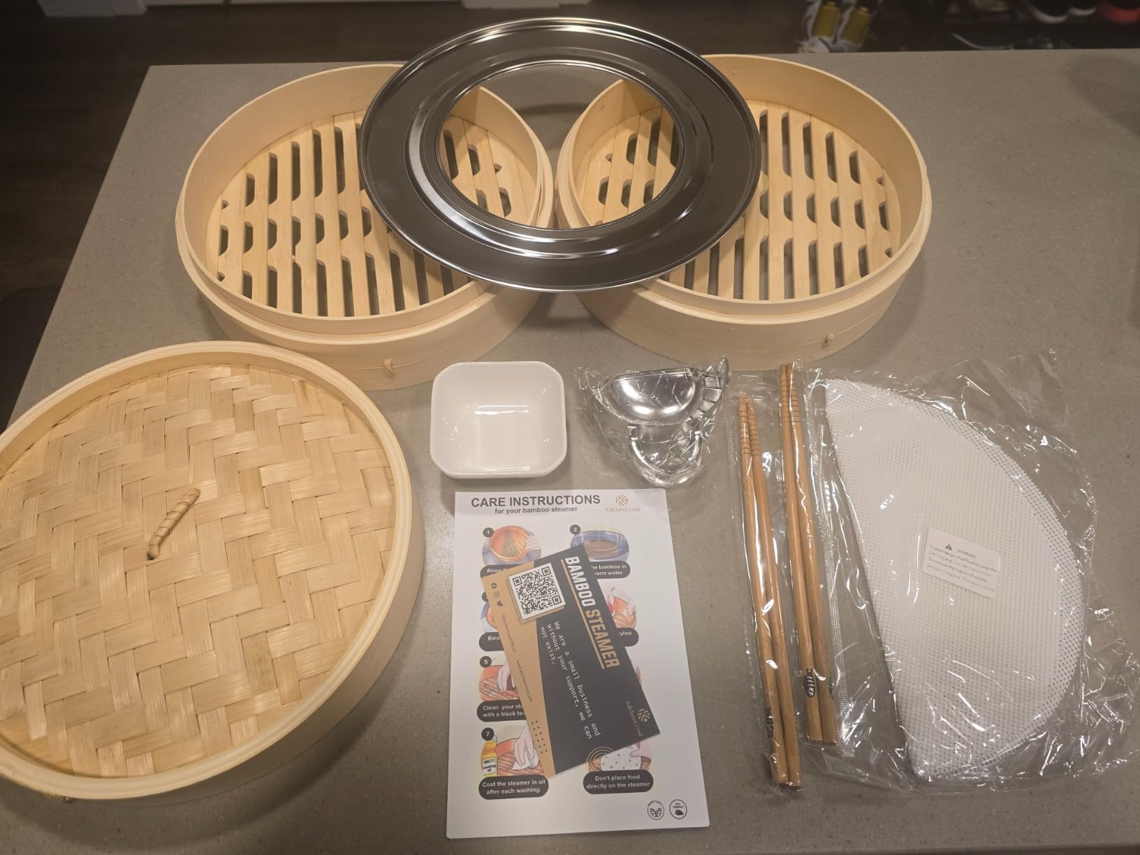 KitchenCrust Bamboo Steamer Basket 10 Inch With Ring, 2 Tier Dumpling Set customer photo 1