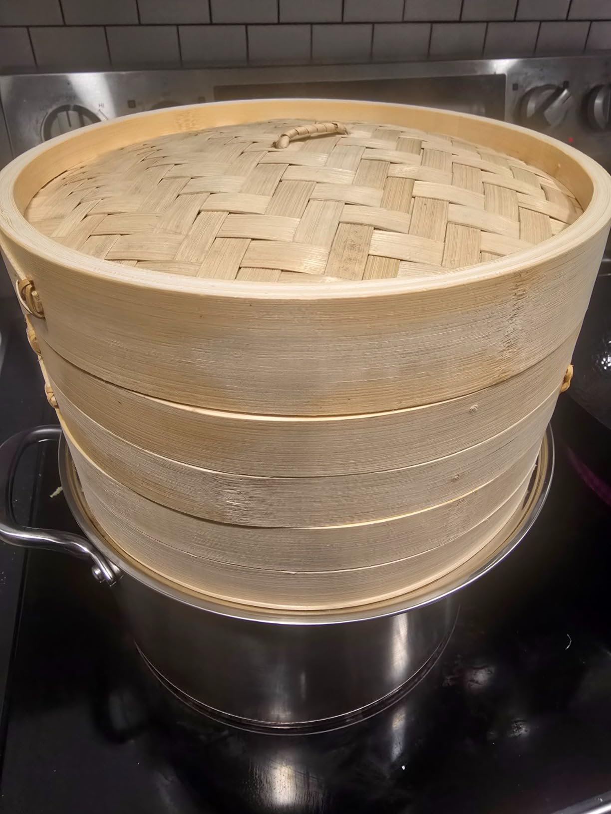 KitchenCrust Bamboo Steamer Basket 10 Inch With Ring, 2 Tier Dumpling Set customer photo 2