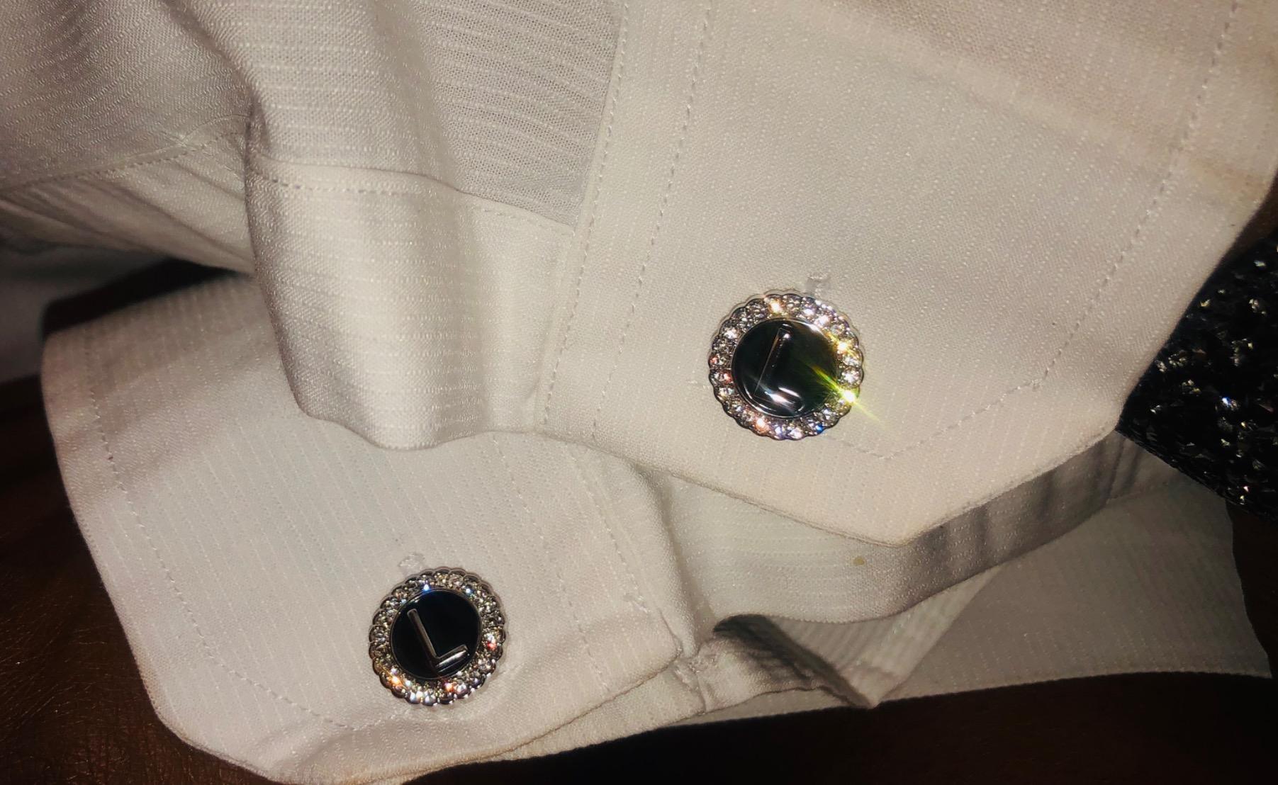 HAWSON A-Z Initial Cufflinks for Men and Women with Clear Crystal, Gold Silver Color Rasied Letter A-Z Cuff Links for French Shirt, Gift for Normal and Business Wearing customer photo 2
