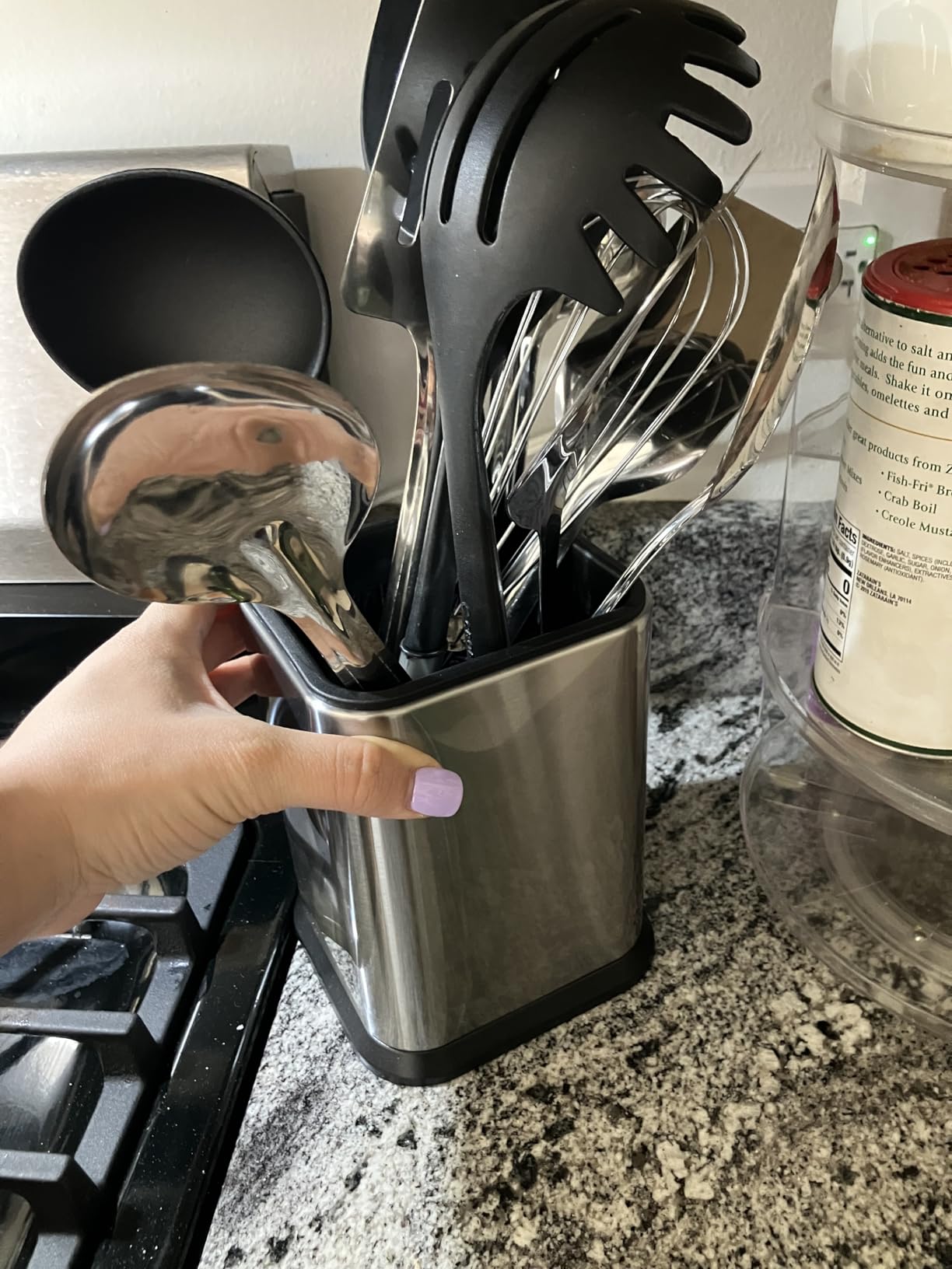 RedCall Stainless Steel Kitchen Utensil Holder for Countertop, Spoon Spatula Organizer,Modern Rectangular Large Cooking Utensil Caddy Counter,Utensil Crock Silver customer photo 1