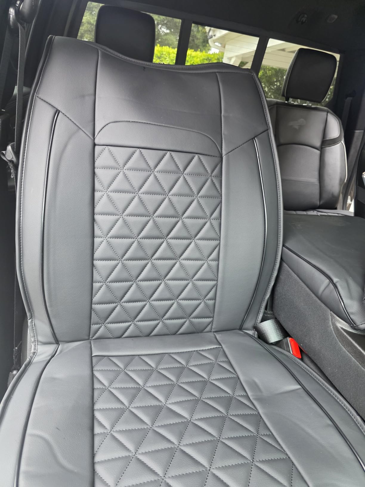 Coverado Ram Seat Covers Full Set, Waterproof Ram 1500 Seat Cover Compatible with 2002-2026 Dodge RAM 1500 2500 3500 Crew Quad Cab with Curved Bench (Black) customer photo 1