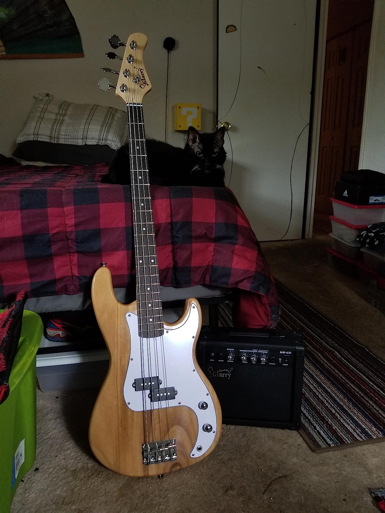 GLARRY Full Size Electric Bass Guitar Beginner Kit 4 String Exquisite Basswood Bass with 20W AMP, Cable, Strap, Bag and Accessories (Dark Blue, 39