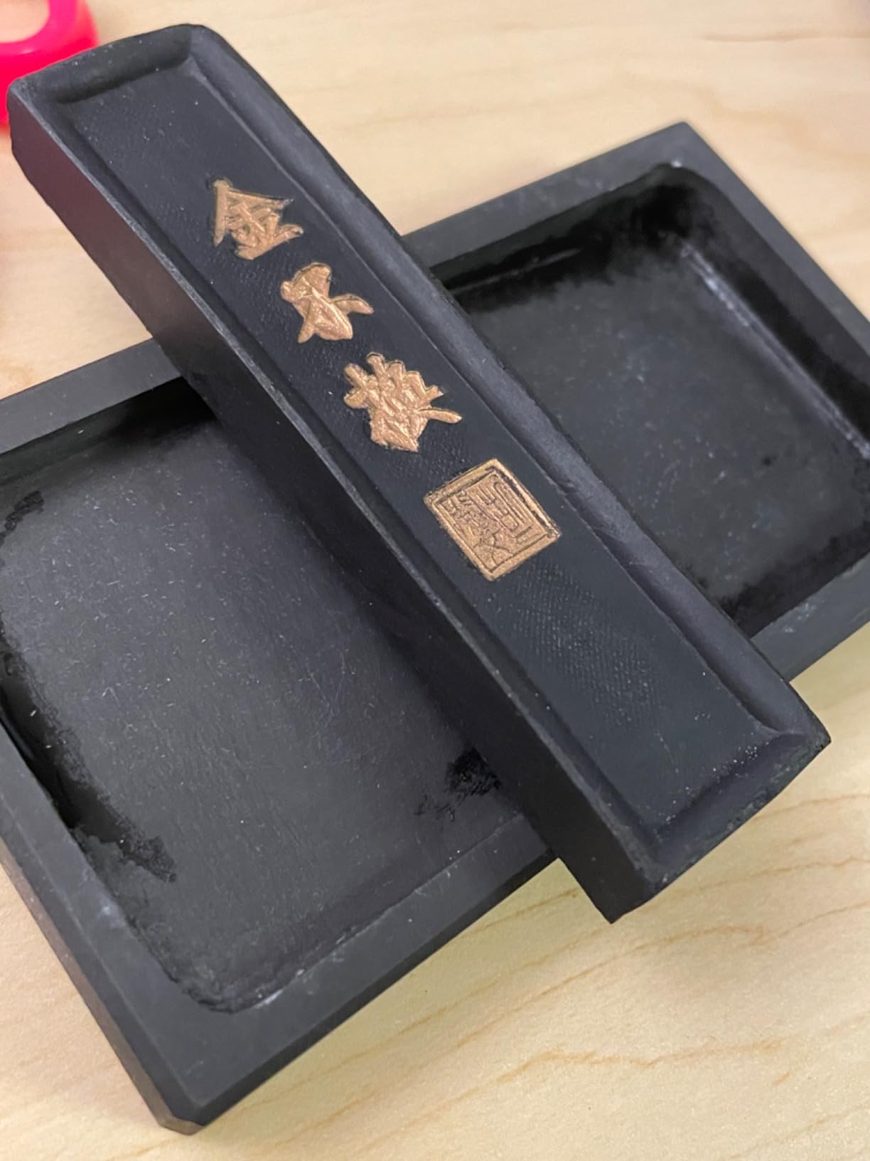 PH PandaHall Chinese Calligraphy Inkstone with Ink Stick Traditional Chinese Ink Stones Sumi Drawing Ink Dish Ink Well Ink Tray for Chinese New Year Couplets Traditional Calligraphy Practice Painting customer photo 1