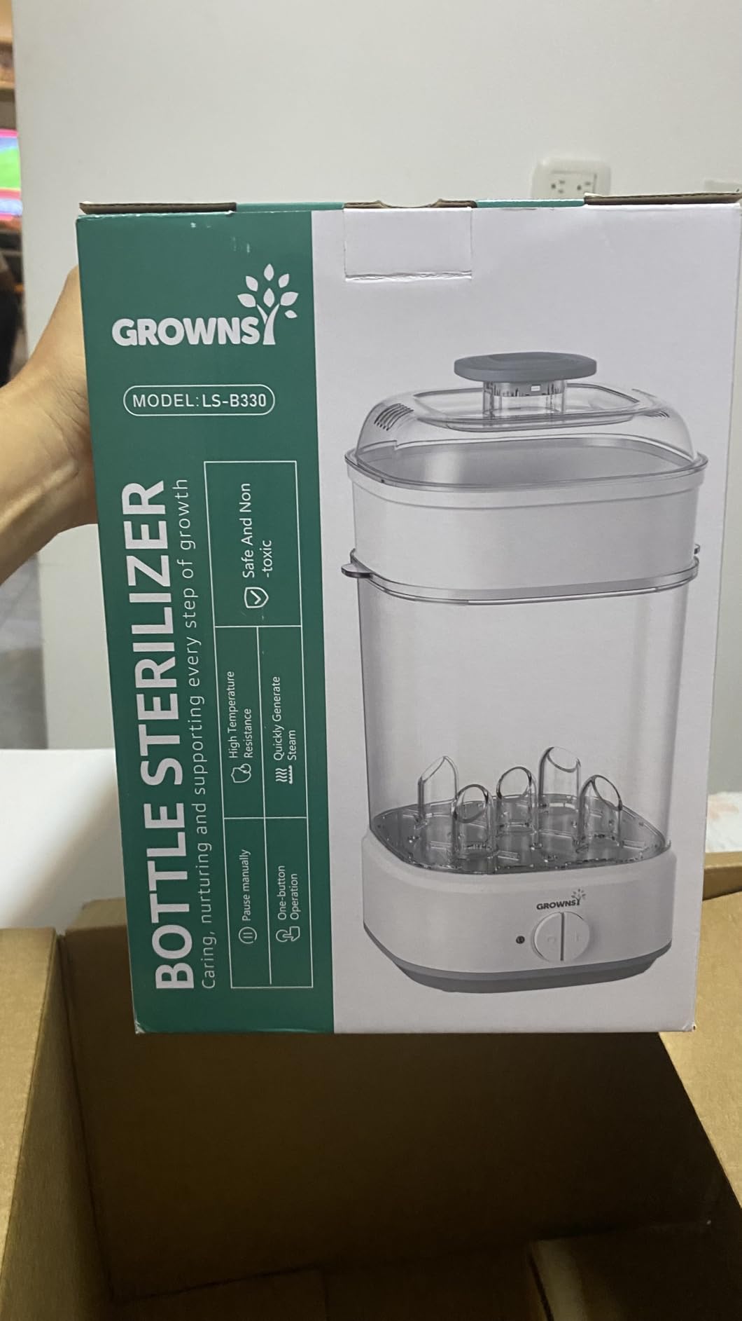GROWNSY Electric Baby Bottle Sterilizer with 8-Minute Fast Sterilization | Fits 5 Bottles and Breast Pump Parts, 3 Modular Modes for Home or Travel Use, Prevents Secondary Pollution, White customer photo 1