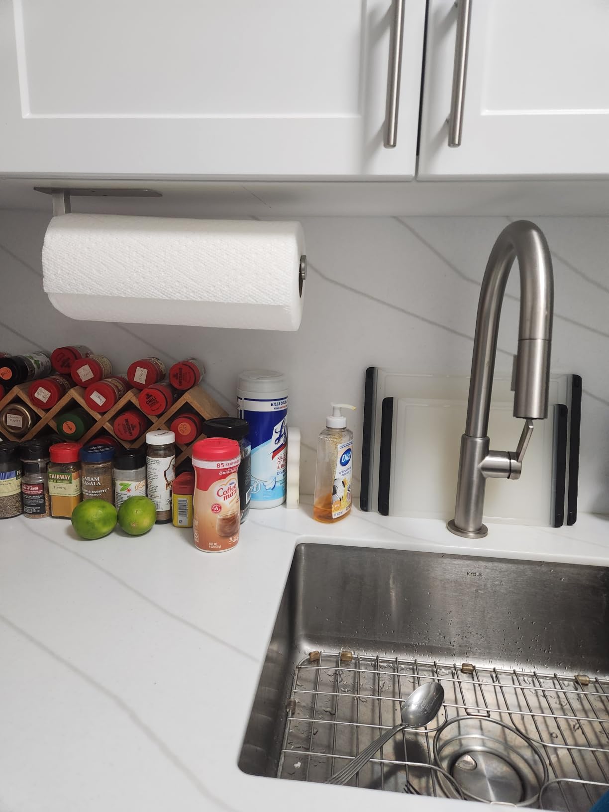 ASTOFLI Paper Towel Holder Under Cabinet No Drilling, Self Adhesive Paper Towel Holder Wall Mount for Kitchen Rack, Under Counter Napin Holder No Drill, 304 Stainless Steel Matte Black customer photo 2