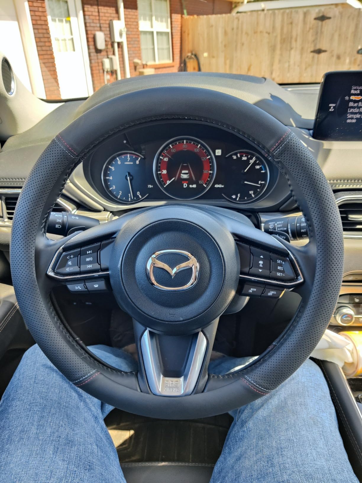 LKWLIKEI Nappa Premium Leather car Steering Wheel Cover, Non-Slip, Breathable, Universal 15 inches, Black. customer photo 1