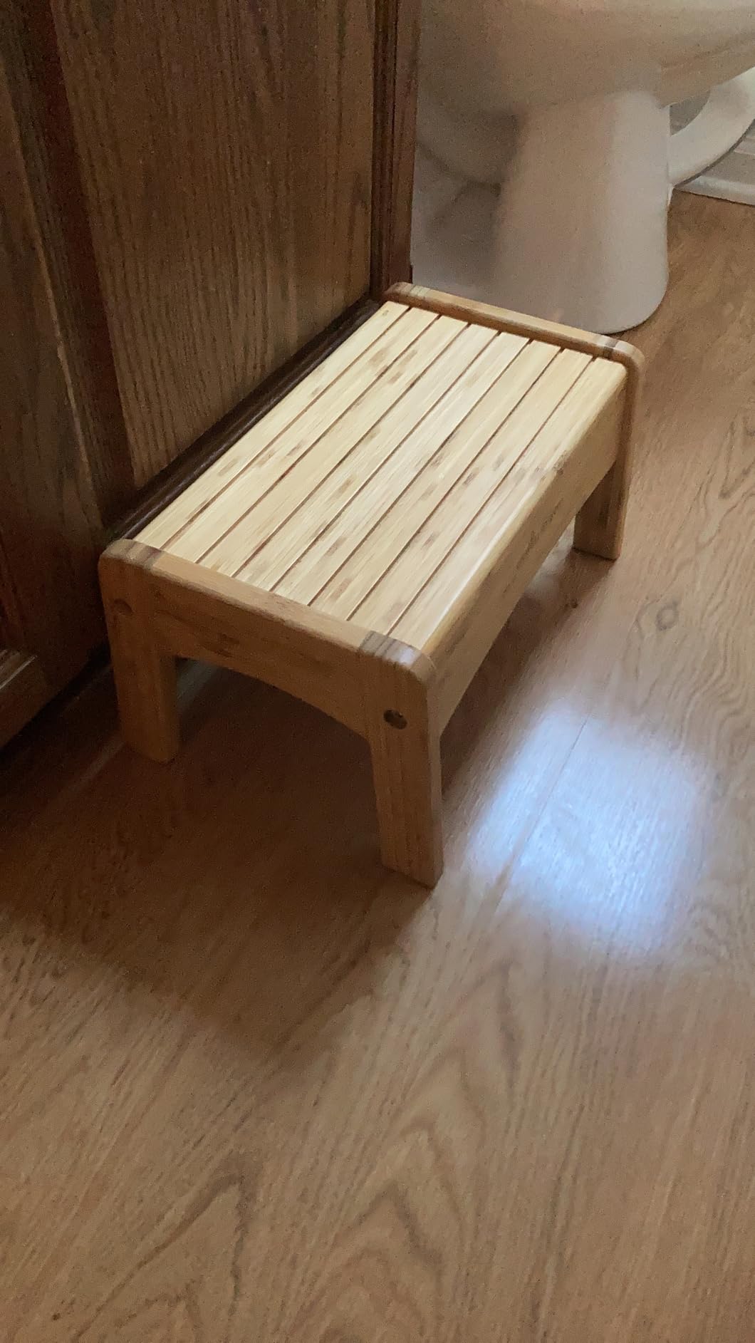 Growing Up Green Bamboo Bathroom Step Stool for Kids Using the Toilet and Sink - Kids Step Stool, Potty Training, Non-Slip, Bathroom, Kitchen, Lightweight customer photo 1