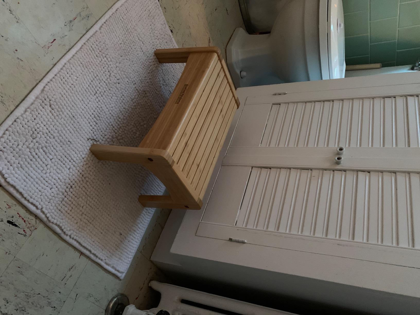 Growing Up Green Bamboo Bathroom Step Stool for Kids Using the Toilet and Sink - Kids Step Stool, Potty Training, Non-Slip, Bathroom, Kitchen, Lightweight customer photo 2