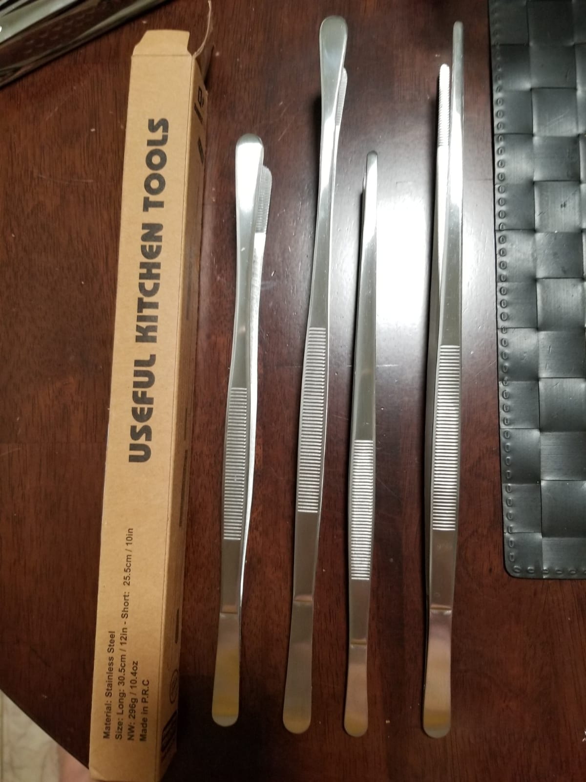 4 Pcs Fine Long Tweezer Tongs Professional Black, 12'' and 10'' Stainless Steel for Kitchen, Food, Cooking, Repairing, Sea food and BBQ customer photo 2