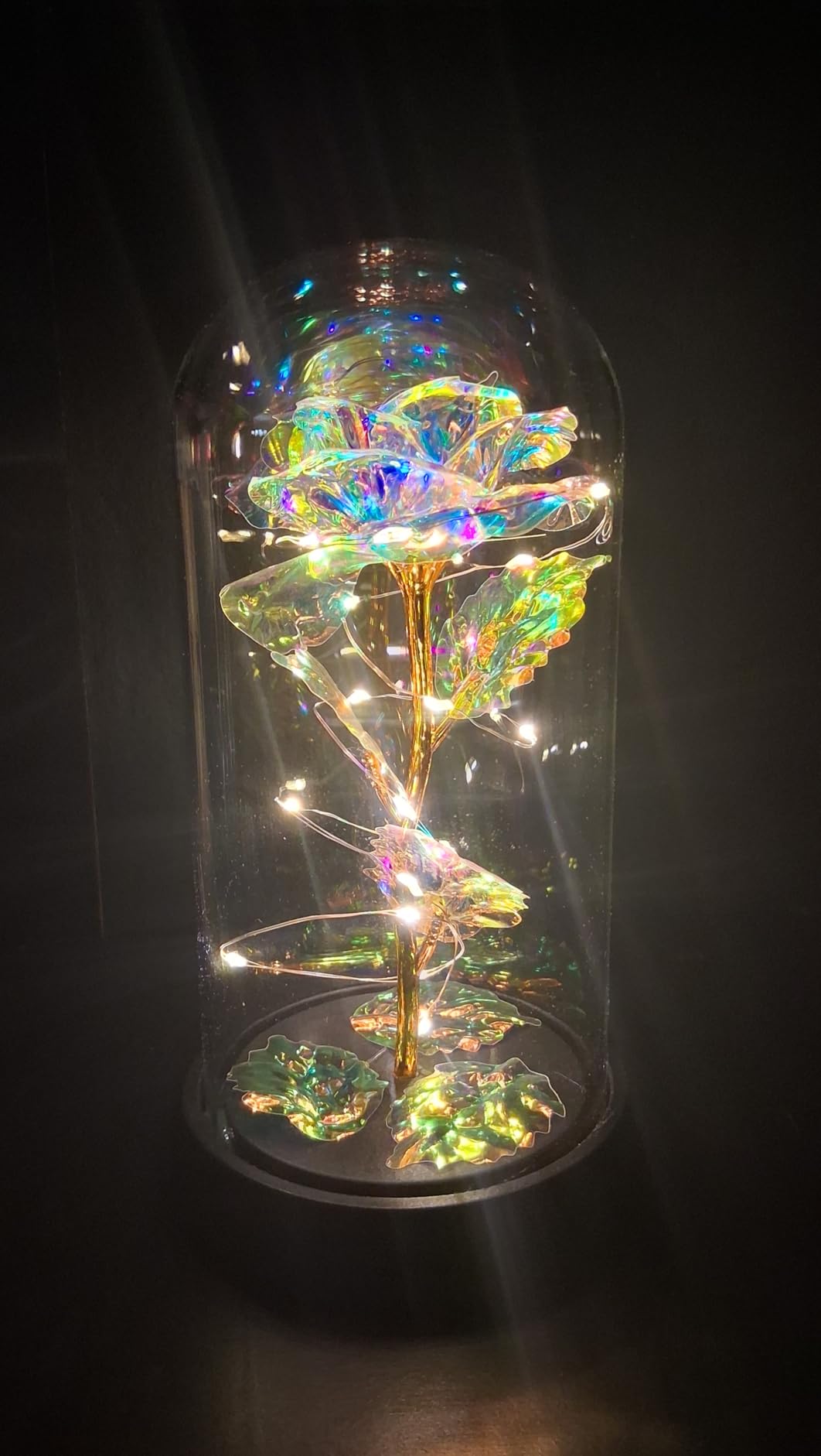 Otlonpe Forever Artificial Glass Rose Flower Lamp, Women Gifts for Birthday Christmas Valentines Mothers Day, Home Decor, Preserved 7.7'' Rose Gifts for Mom Grandma Daughter Wife Girlfriend (Rainbow) customer photo 2