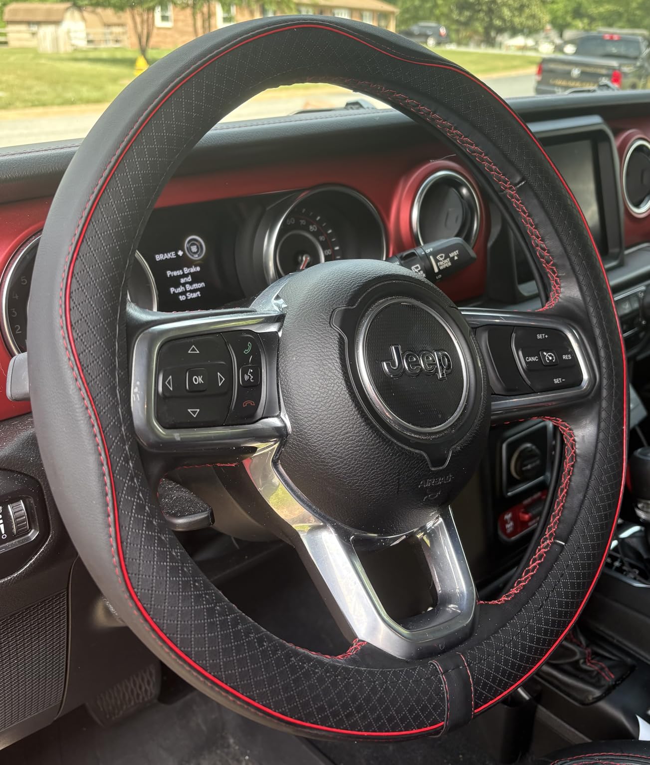 Car Steering Wheel Cover, Anti-Slip, Safety, Soft, Breathable, Heavy Duty, Thick, Full Surround, Sports Style (Black with Red line) customer photo 2