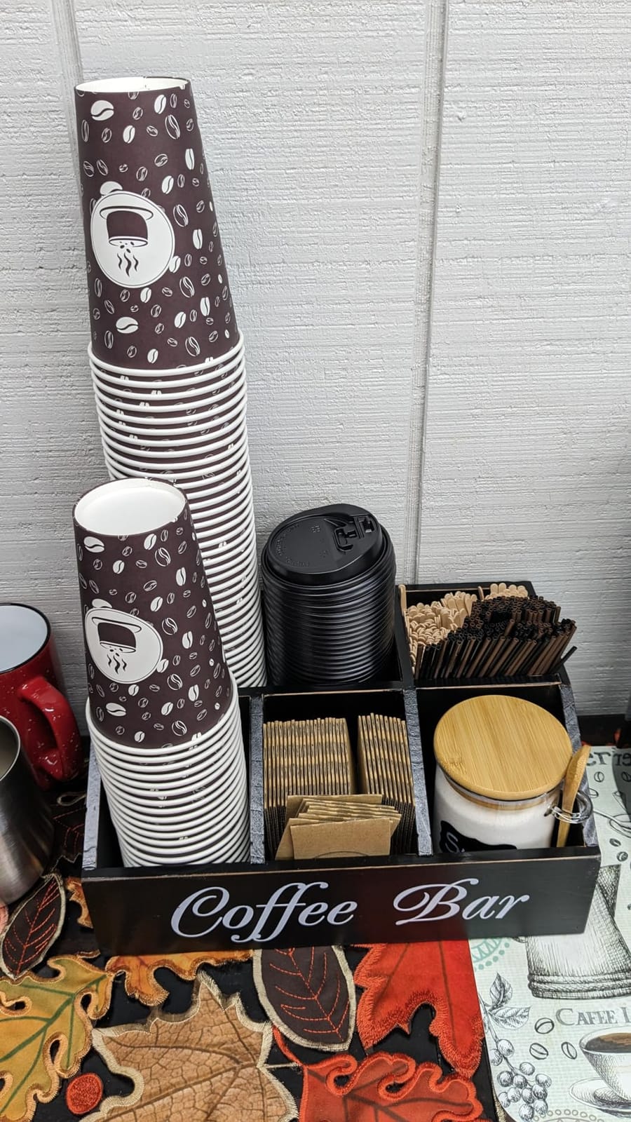 ugiftt Coffee Station Organizer for Counter, Wood Coffee Pods Holder Storage Basket, Tea Condiment Storage Organizer, Rustic Coffee Bar Decor for Coffee Accessories Organizer customer photo 2
