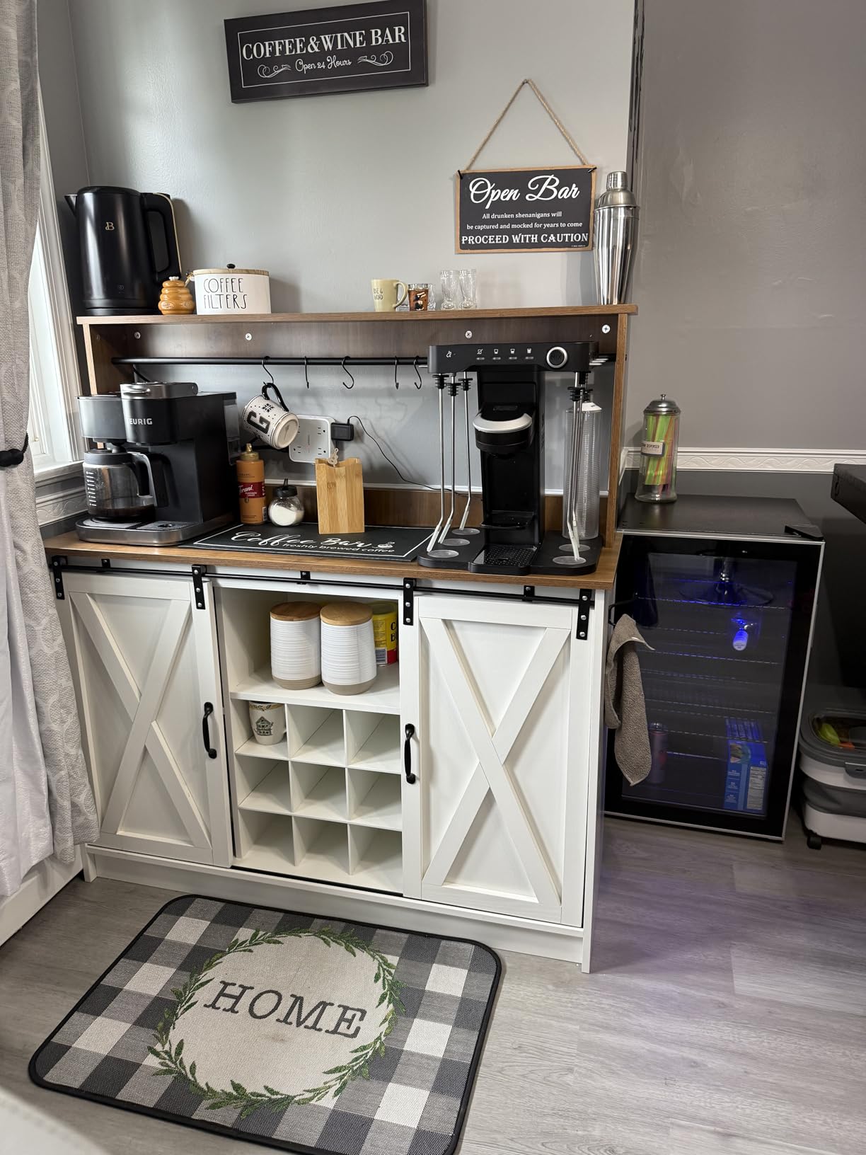 Rustic Wood Grain Coffee Station，Retro Coffee Bar Signs for Kitchen 6x17 customer photo 1