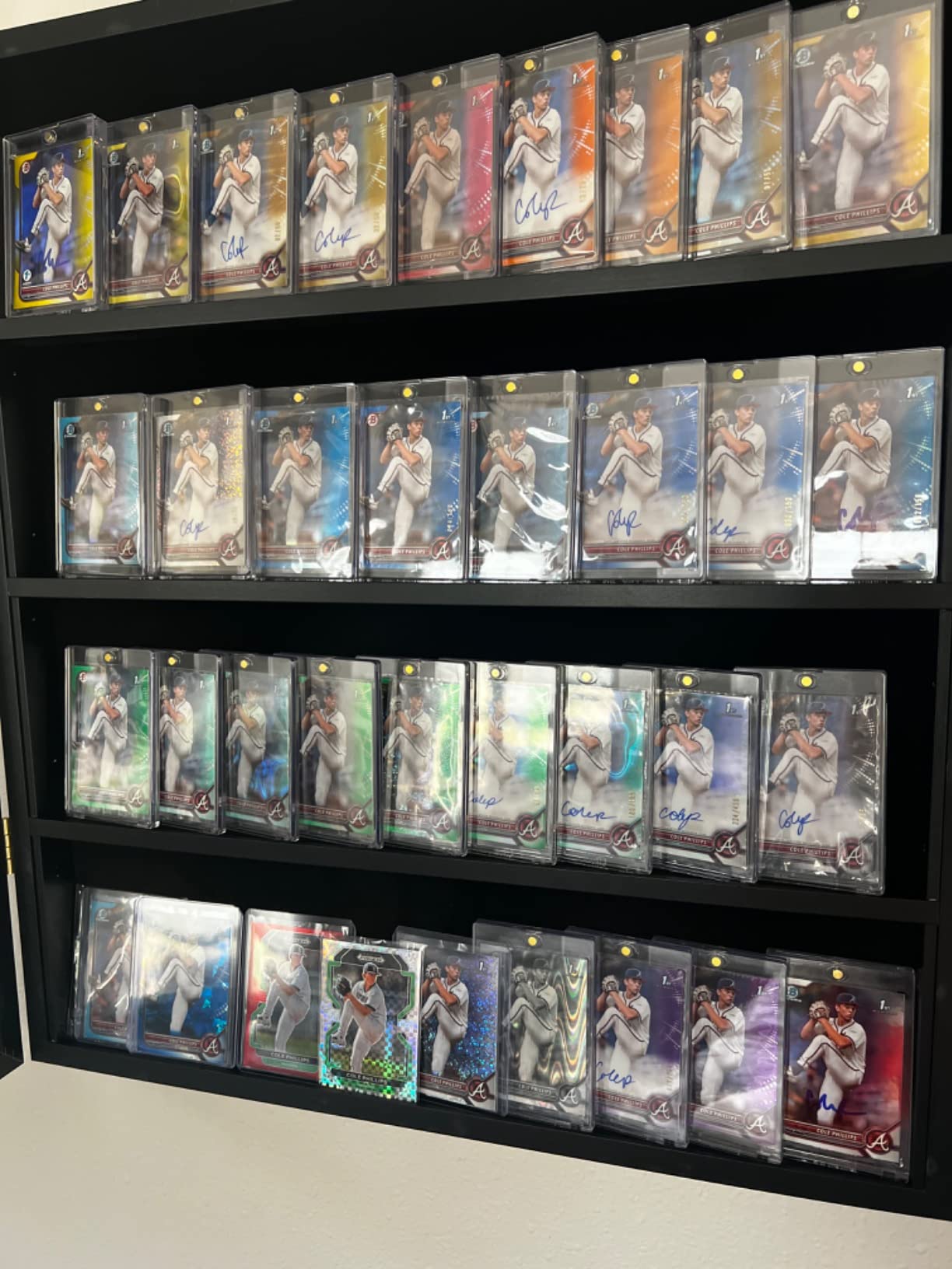 Grintus Graded Card Display Case, 24-Card Trading Card Display Frame,1P | Wall Mount, Vertical Black Wood Sports Card Cabinet, Lockable, Felt Lining, UV Protection Acrylic, Holds 24 Trading Cards customer photo 1