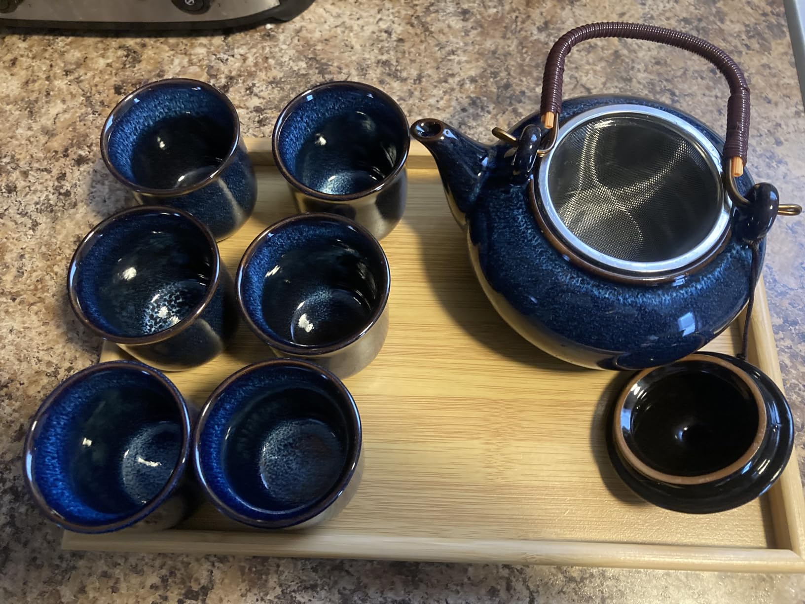 FUNLIO DUJUST Japanese Tea Set for 6, Kiln Altered Glaze Porcelain, Blue customer photo 1
