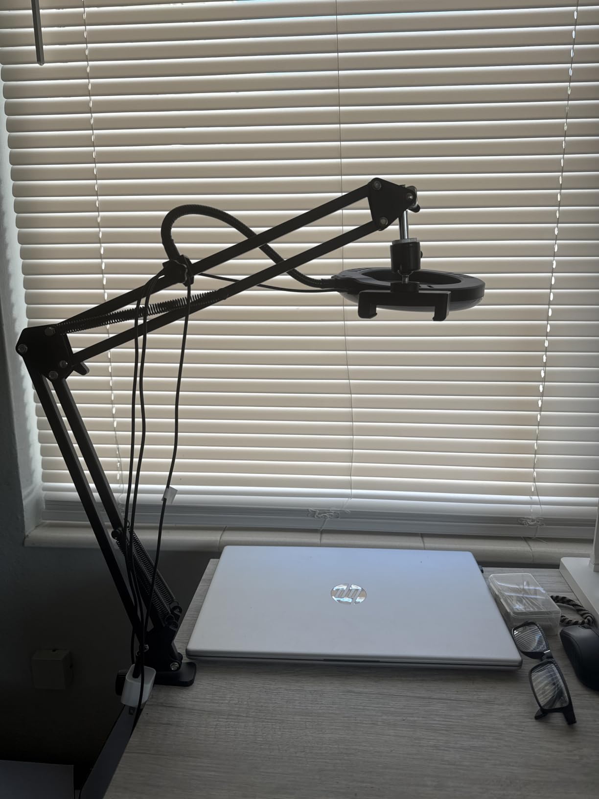 Overhead Camera Mount with Ring Light, Flexible Articulating Phone Arm Stand Compatible with iPhone, Logitech Webcam, Desk Tripod for YouTube Live Stream Cooking Nail Video Recording customer photo 1