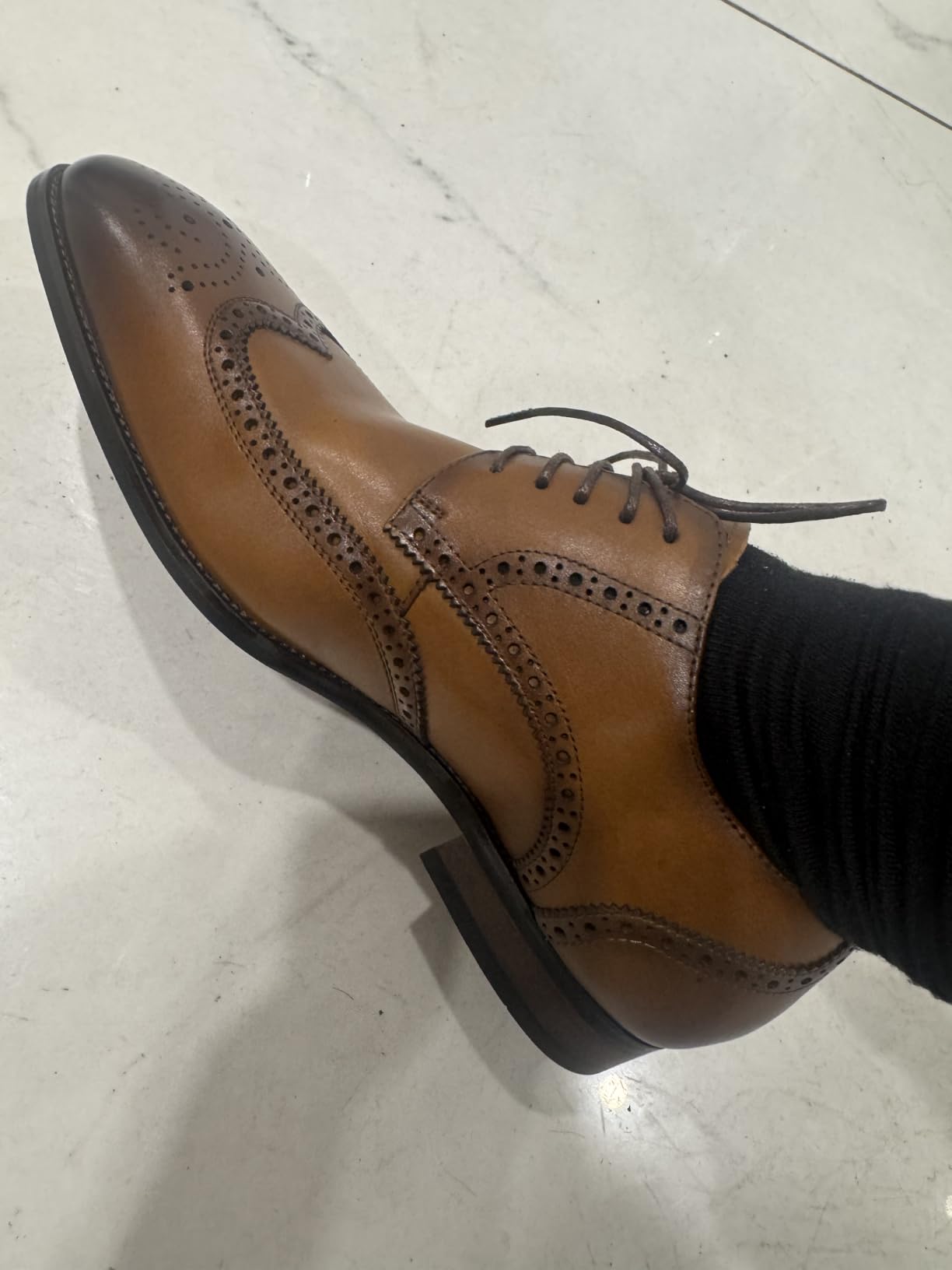 Jousen Men's Dress Shoes Leather Wingtip Oxford Shoes customer photo 2