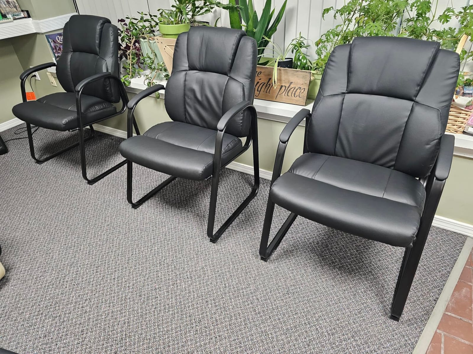 CLATINA Leather Guest Chair with Padded Arm Rest for Reception Meeting Conference and Waiting Room Side Office Home Black with Sled Base 2 Pack customer photo 2