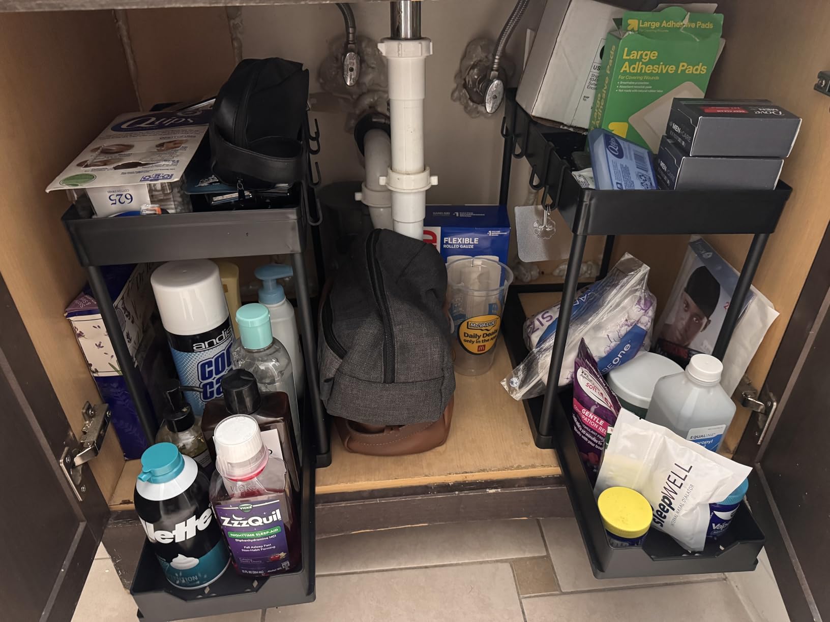 DEKAVA Under Sink Organizer 2 Pack, Bathroom Cabinet Organizer, 2 Tier Sliding Cabinet Basket Organizer Drawer, Multi-Purpose Bath Collection Baskets for Bathroom (Black) customer photo 1