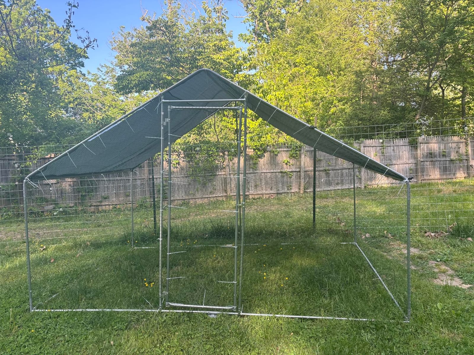 Large Metal Chicken Coop Round Top Upgrade Tri-Supporting Wire Mesh Chicken Run,Chicken Pen with Water-Resident and Anti-UV Cover,Duck Rabbit House Outdoor(19'L x 9'W x 6.5'H) customer photo 2