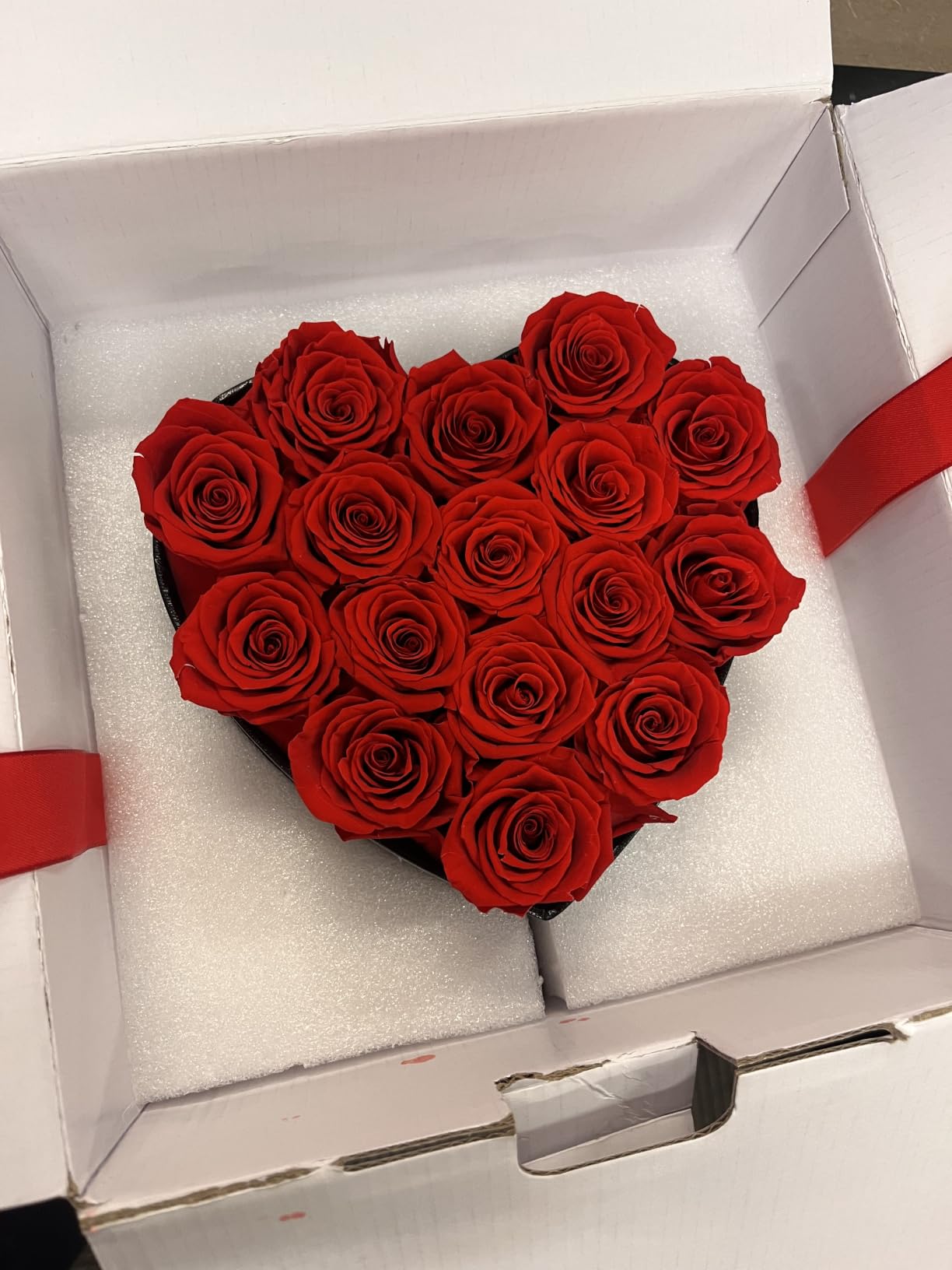 GLAMOUR BOUTIQUE Preserved Flowers, 16 Forever Red Roses in Heart Gift Box | Unique floral present for women, anniversary gifts for her, mom or wife, cute birthday idea, will you be my girlfriend box customer photo 1