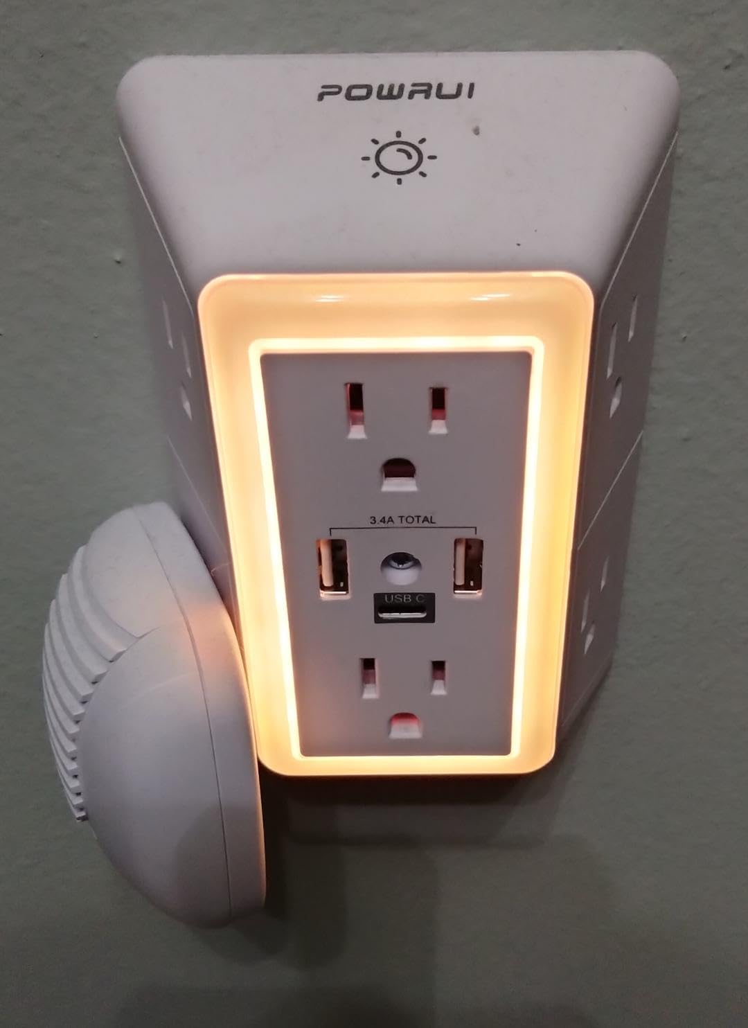 Multi Plug Wall Outlet Night Light, POWRUI 6 Outlet Extender & 3 USB Ports | 3-Sided Power Strip, Adapter Spaced Outlets, 1680J Surge Protector, Outlet Splitter, Wall Charger, ETL Listed, White customer photo 1