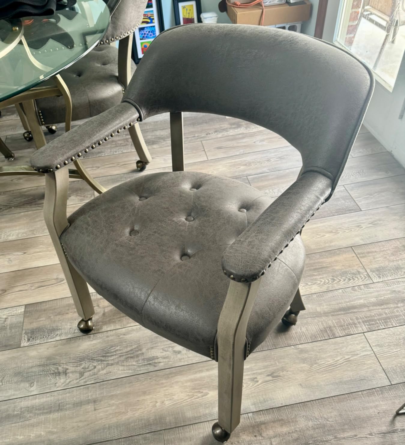 Set of 2 Dining Chair with Casters, Black PU Armchair Set-NO Table customer photo 2