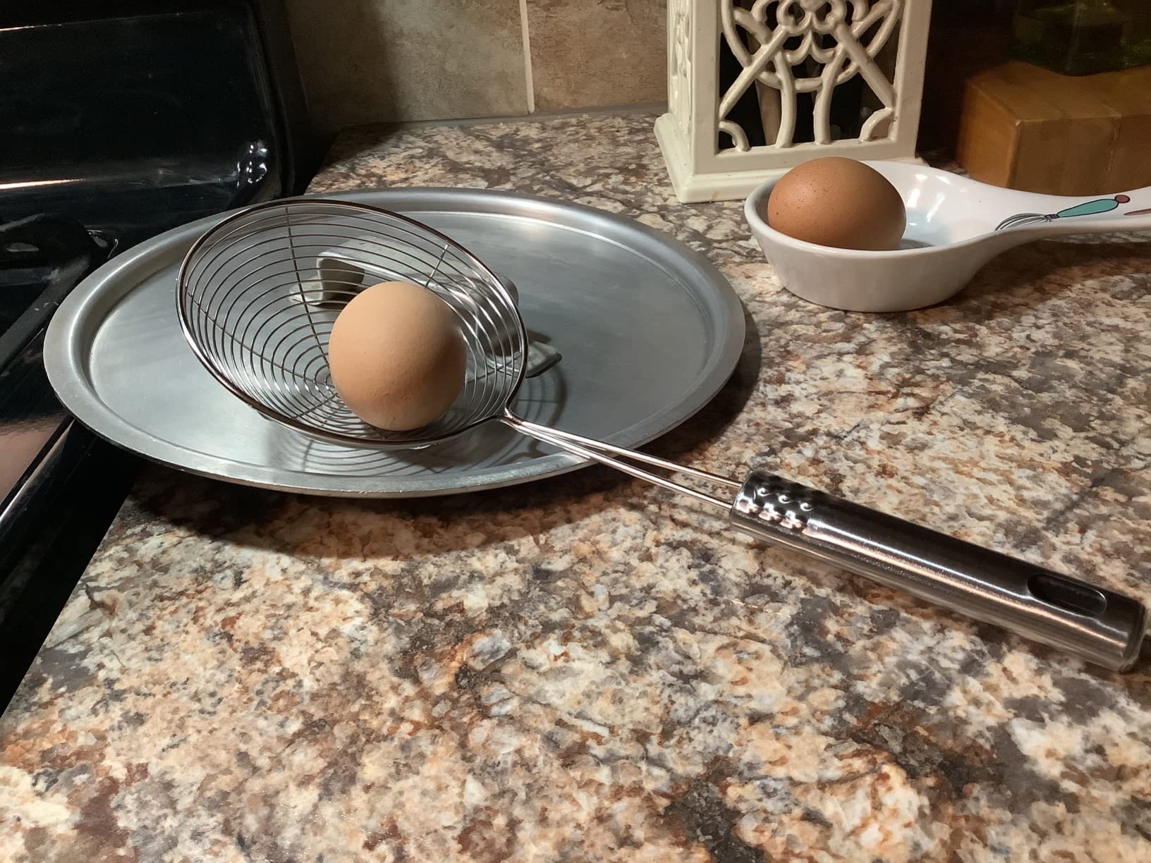 Spider Strainer Skimmer Spoon, HSpiow Set of 3 Sizes Frying Spoon Stainless Steel Fryer Scoop Wire Strainer Ladle with Long Handle for Kitchen Frying Cooking Food Pasta customer photo 1