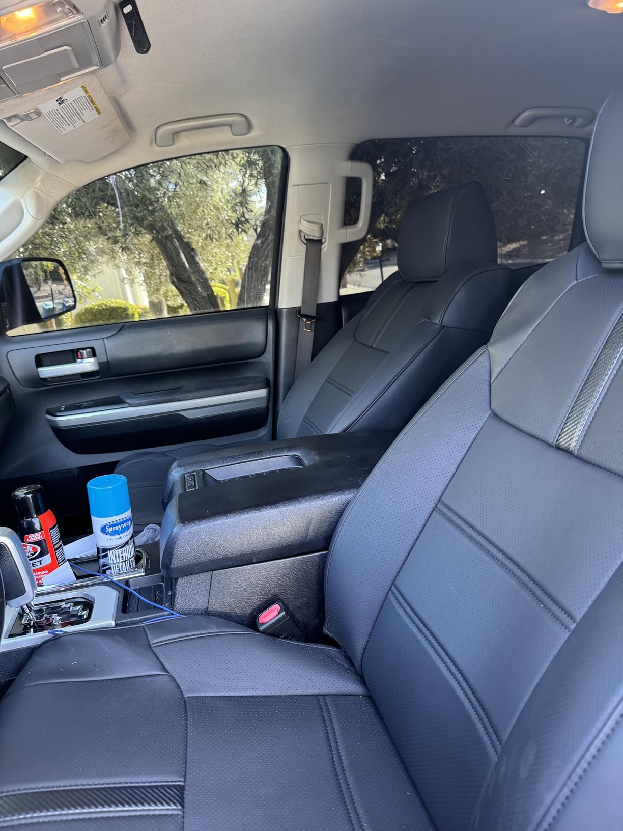 Super Cover for Toyota Tundra Seat Covers 2014-2021 (CrewMax only), Full Covered Leather Seat Protectors with Carbon Fiber, Truck Car Accessories customer photo 1