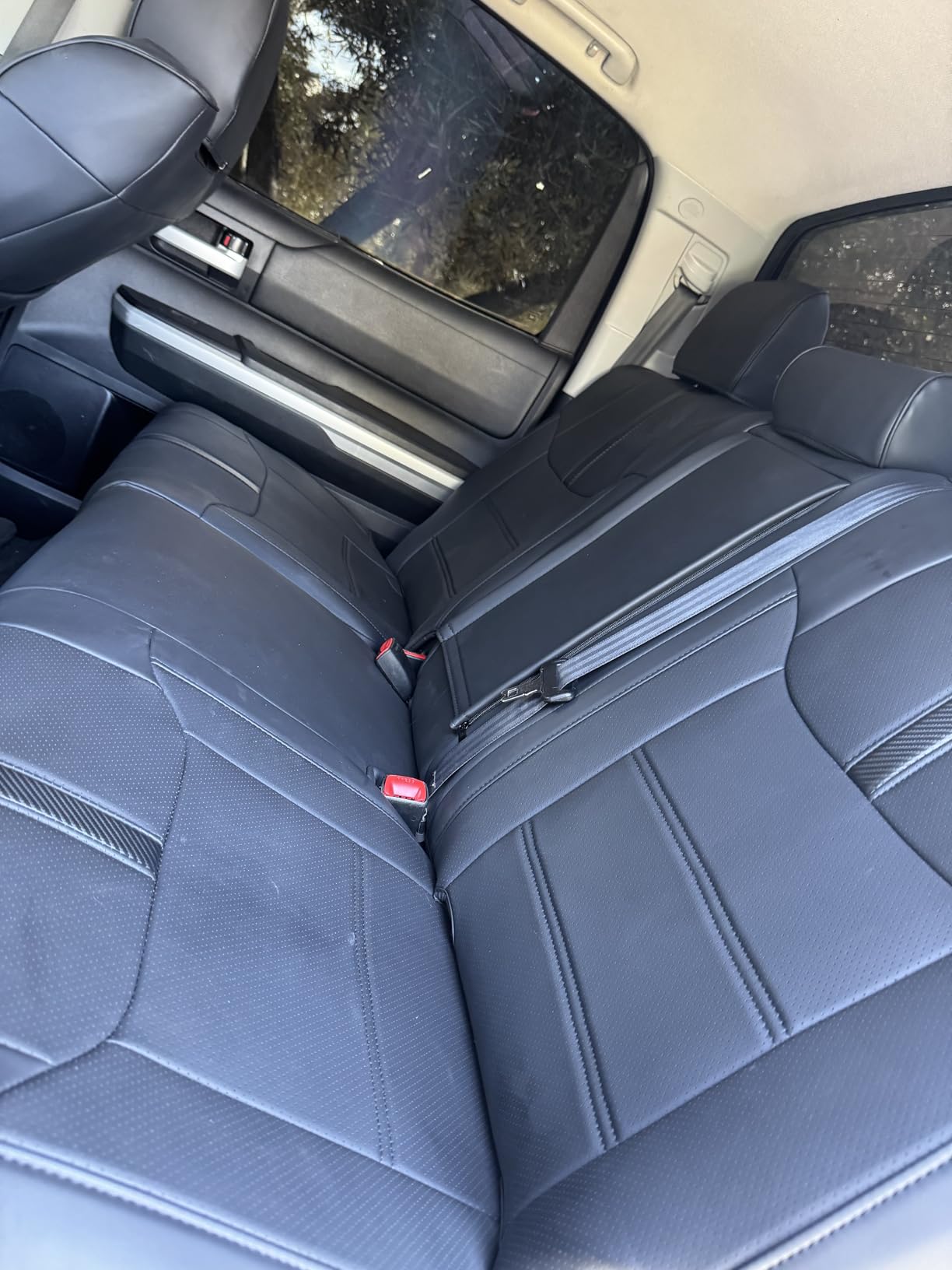 Super Cover for Toyota Tundra Seat Covers 2014-2021 (CrewMax only), Full Covered Leather Seat Protectors with Carbon Fiber, Truck Car Accessories customer photo 2