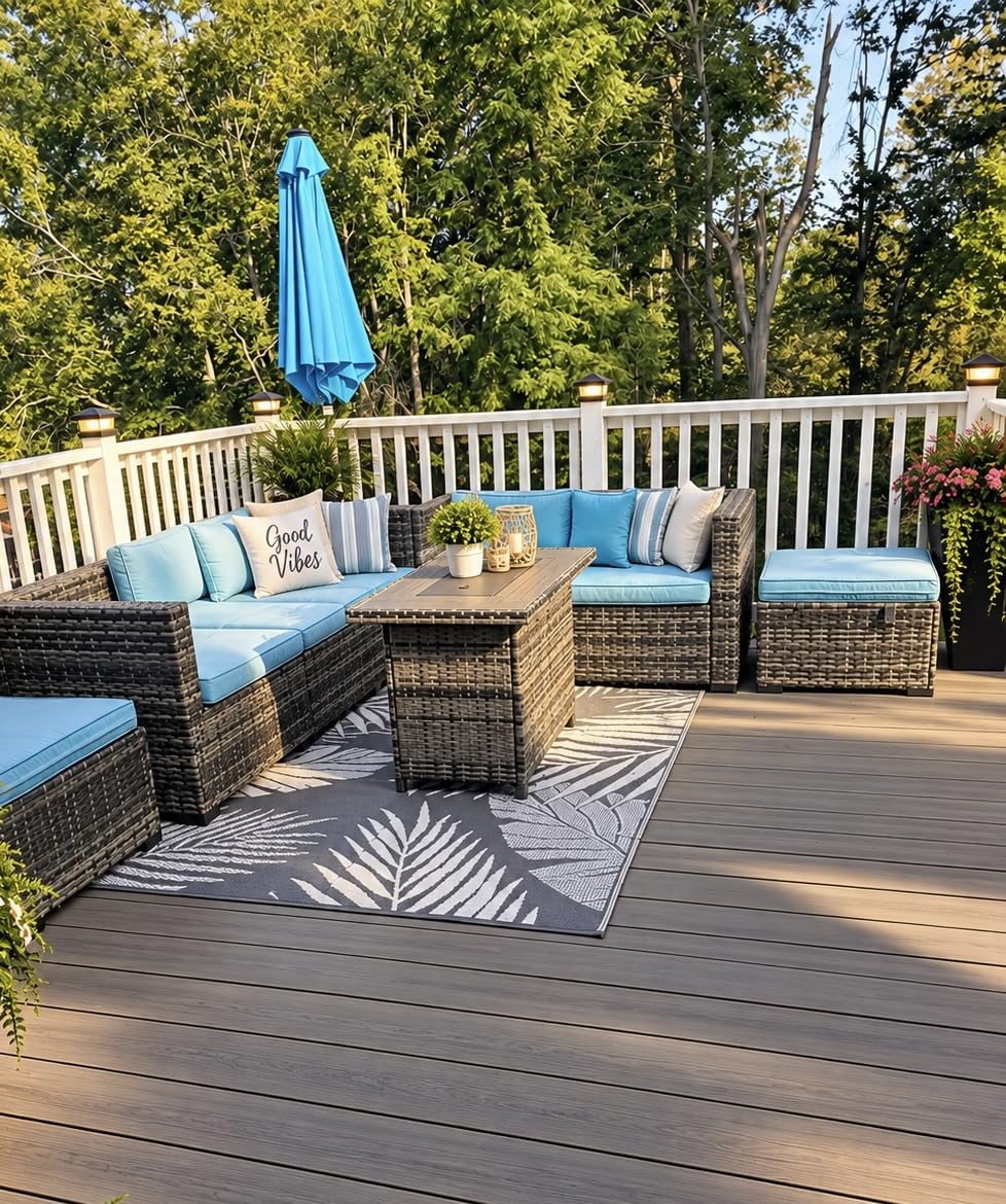 GENIMO Outdoor Rug, Waterproof Plastic Rugs for Patio, 5'x8' Grey White customer photo 2