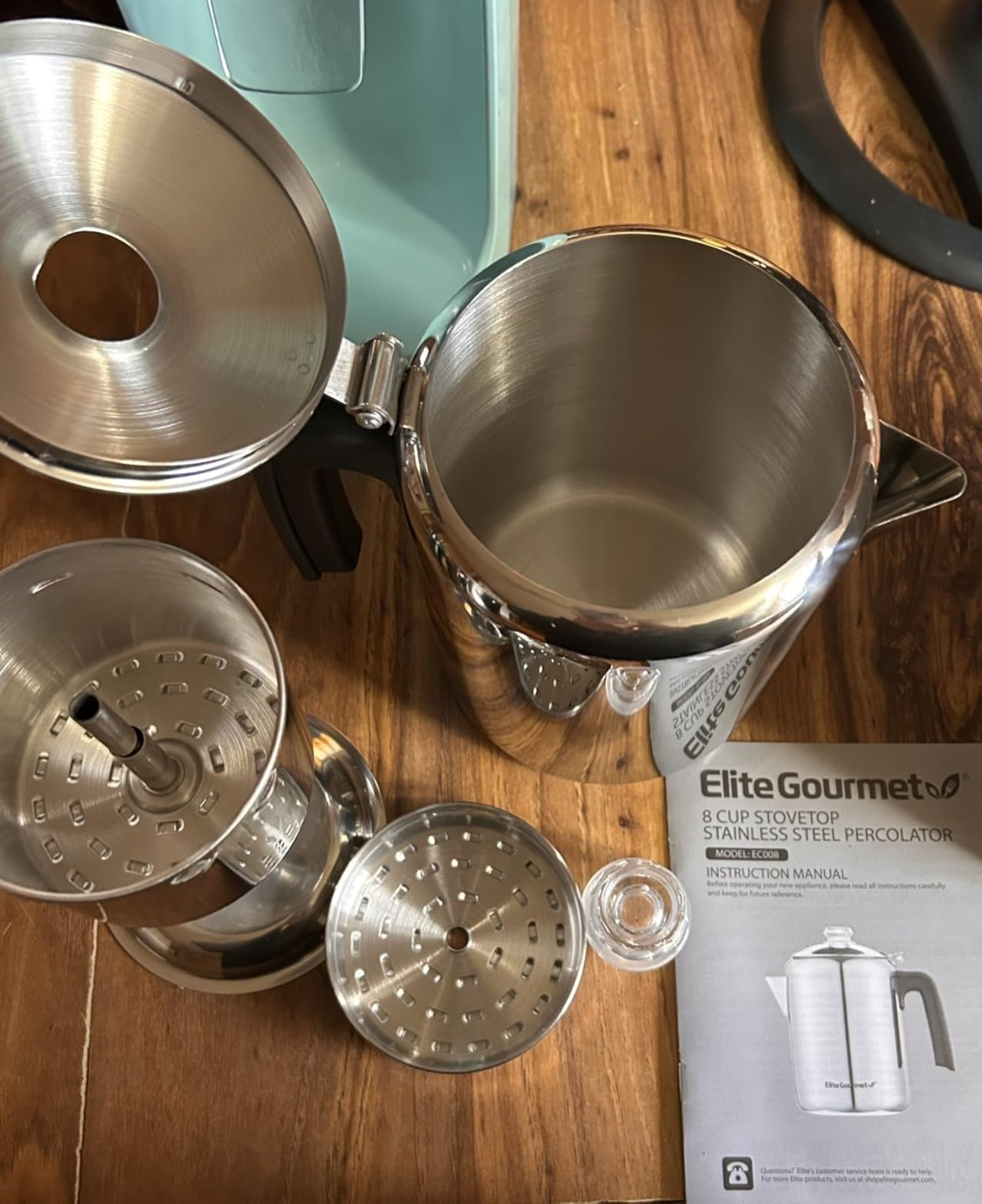 Elite Gourmet 8-Cup Stovetop Coffee Percolator, Clear Glass Brew Knob | Cool-Touch, Cordless, Stainless Steel, EC008 customer photo 1