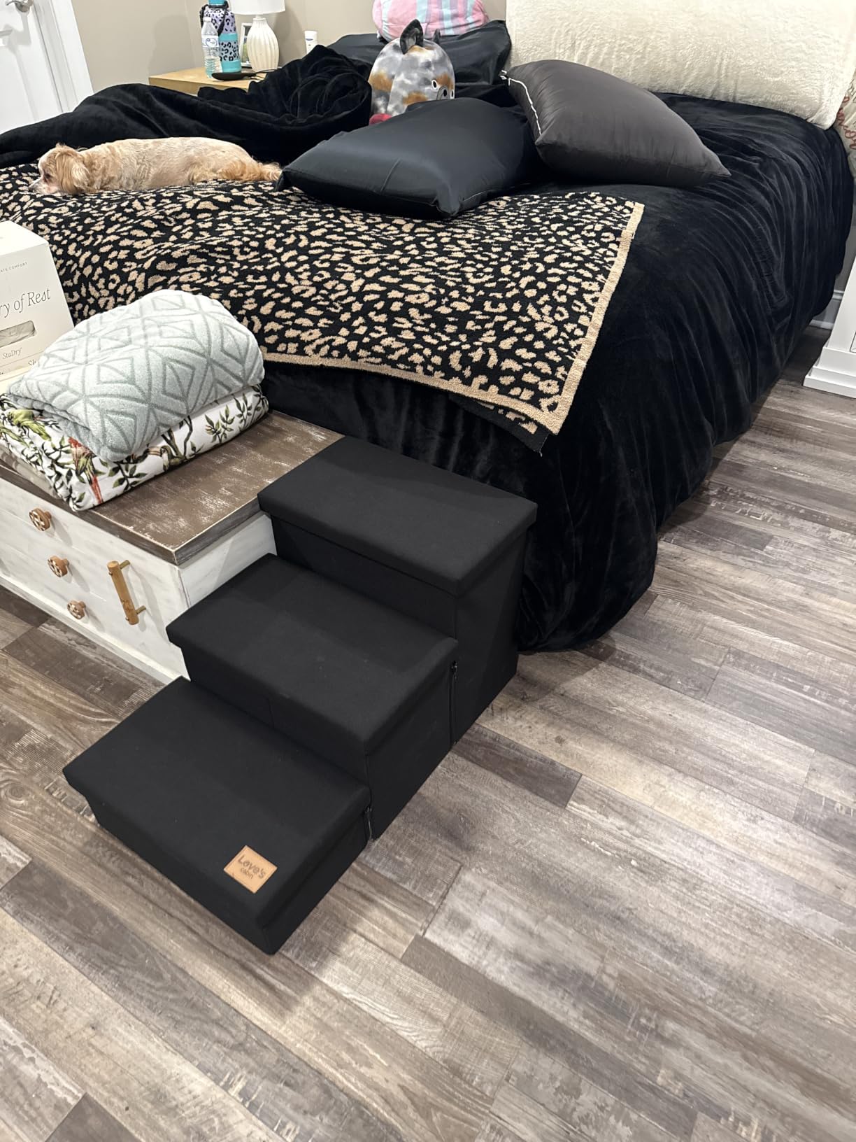 Love's cabin Dog Stairs for High Bed, Foldable Pet Stairs for Small Medium or Large Dogs Puppy with Storage for Bed or Couch, Cat Dog Steps Ramp with Zip up to 200 lbs, Solid Grey, 3 Steps customer photo 1