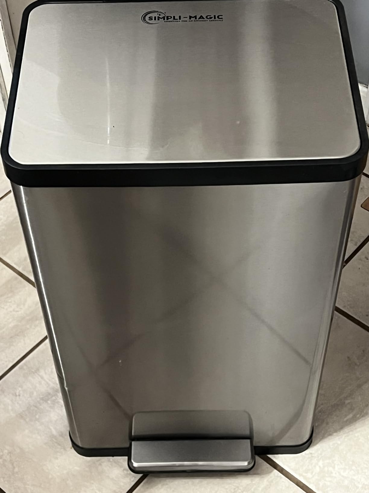 SIMPLI-MAGIC 50 Liter / 13.2 Gallon Soft-Close, Smudge Resistant Trash Can with Foot Pedal and Built in Filter- Stainless Steel, Sleek Finish customer photo 2