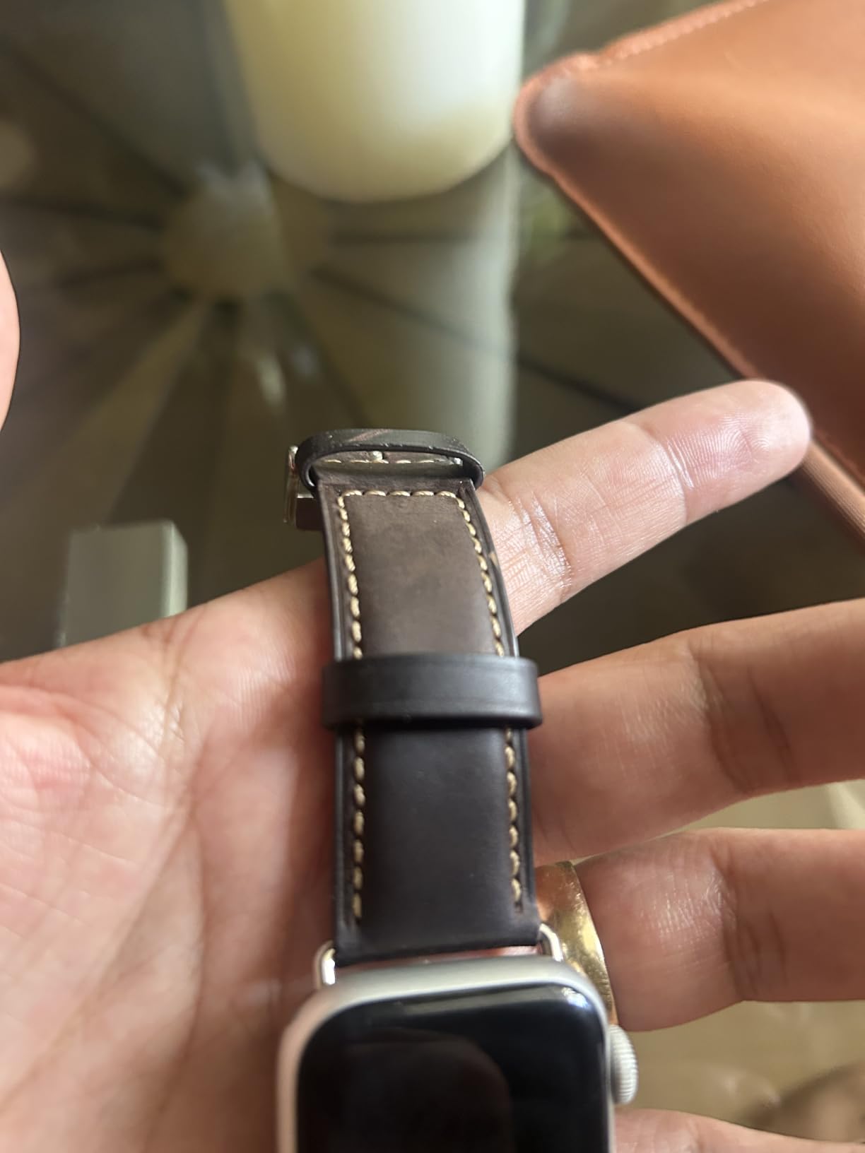 SUNFWR Leather Bands Compatible with Apple Watch Band for Men Women customer photo 1