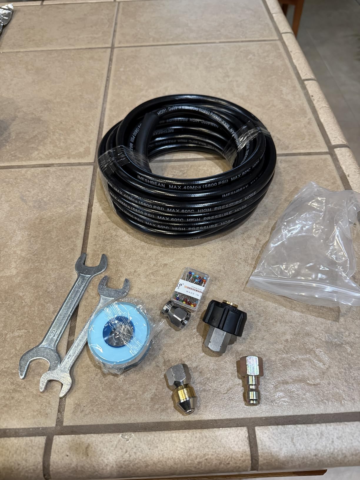 100FT Pressure Washer Sewer Jetter Kit, 5800 PSI Water Jet Drain Cleaner Hose with Corner Rotating Button Nose Nozzle, Sewer Jetting Nozzles Kit with Spanner Handle Strap customer photo 1