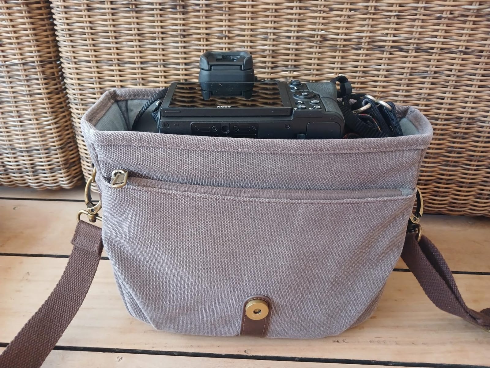 BAGSMART Canvas Crossbody Camera Bag with Rain Cover Women Men, Ivory White customer photo 1
