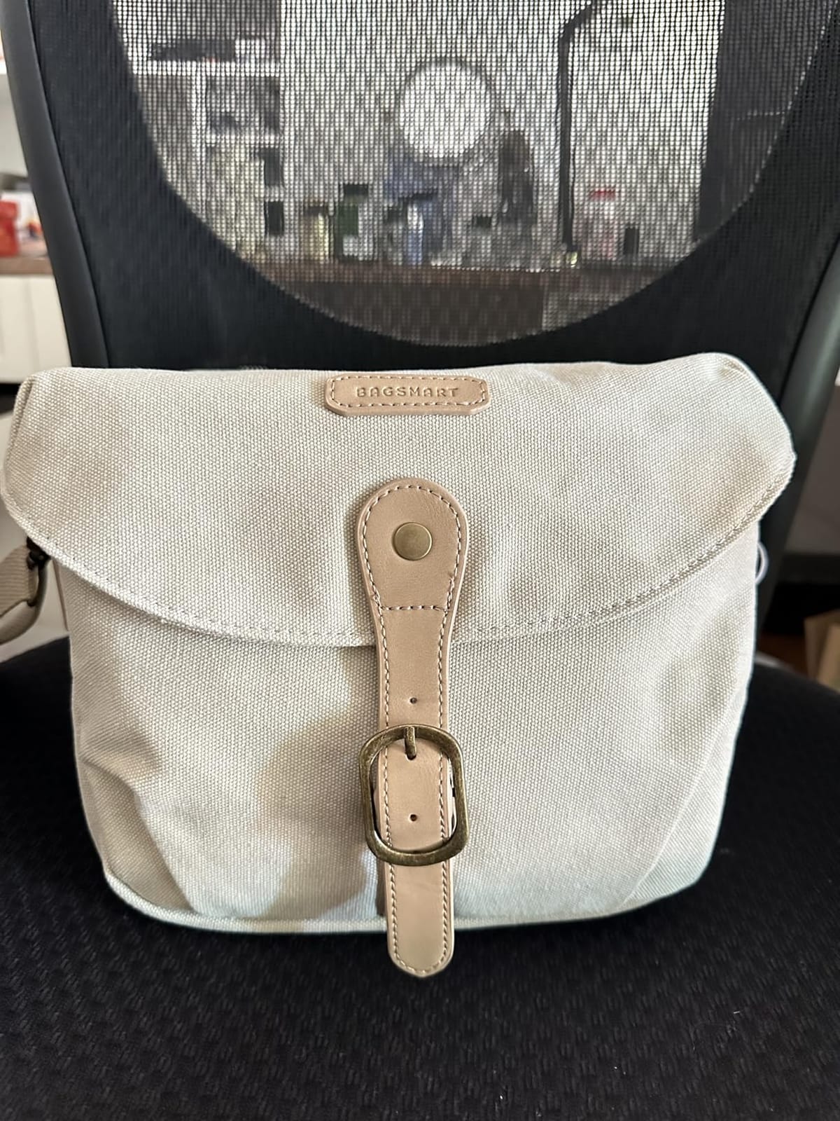BAGSMART Canvas Crossbody Camera Bag with Rain Cover Women Men, Ivory White customer photo 2