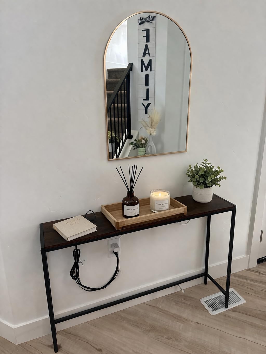 MAHANCRIS Console Table, Narrow Sofa Table, 43.7” Entrance Table with Power Station, Behind Couch Table, Simple Style, for Living Room, Hallway, Entryway, Foyer, Rustic Brown and Black CTHR112E01 customer photo 1