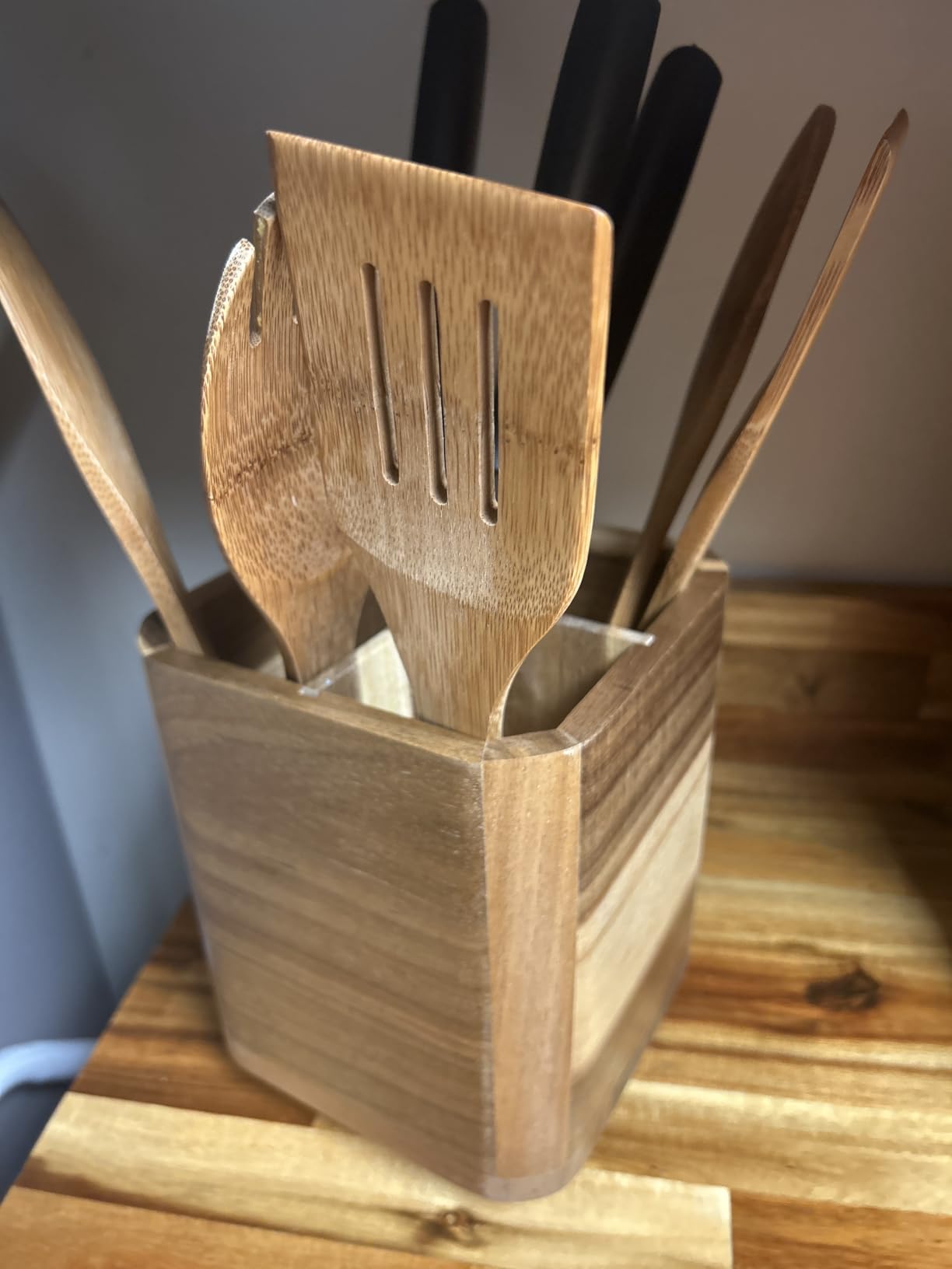 Acacia Wood Utensil Holder, 360° Rotating, Large Countertop Organizer, Farmhouse Kitchen Decor customer photo 1