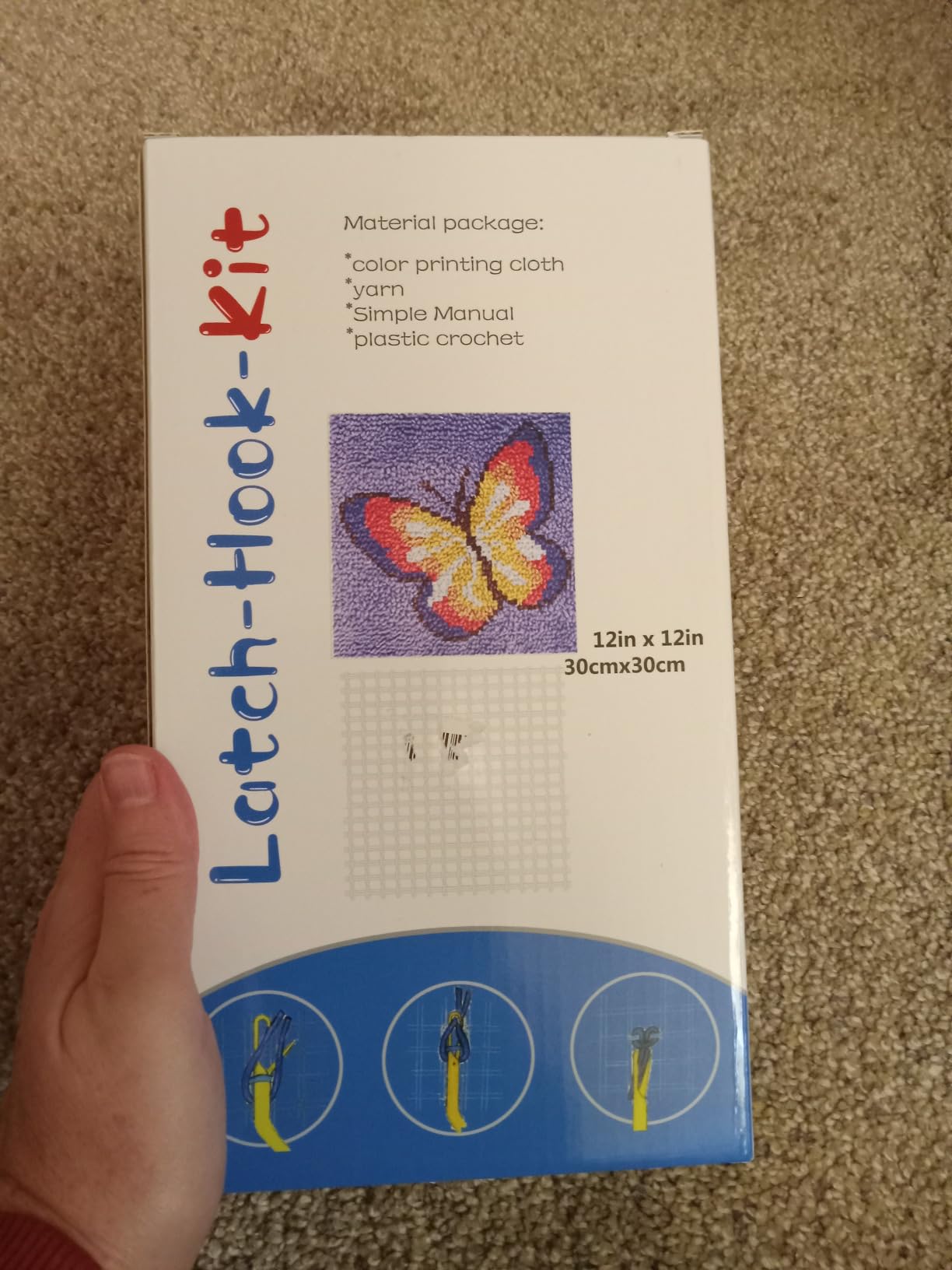 Numptain Latch Hook Kits for Adults,DIY Rug Crafts Butterfly Pattern Color Printed Canvas,Latch Hook Kits for Beginners Handmade Needlework Crafts Home Decoration,12