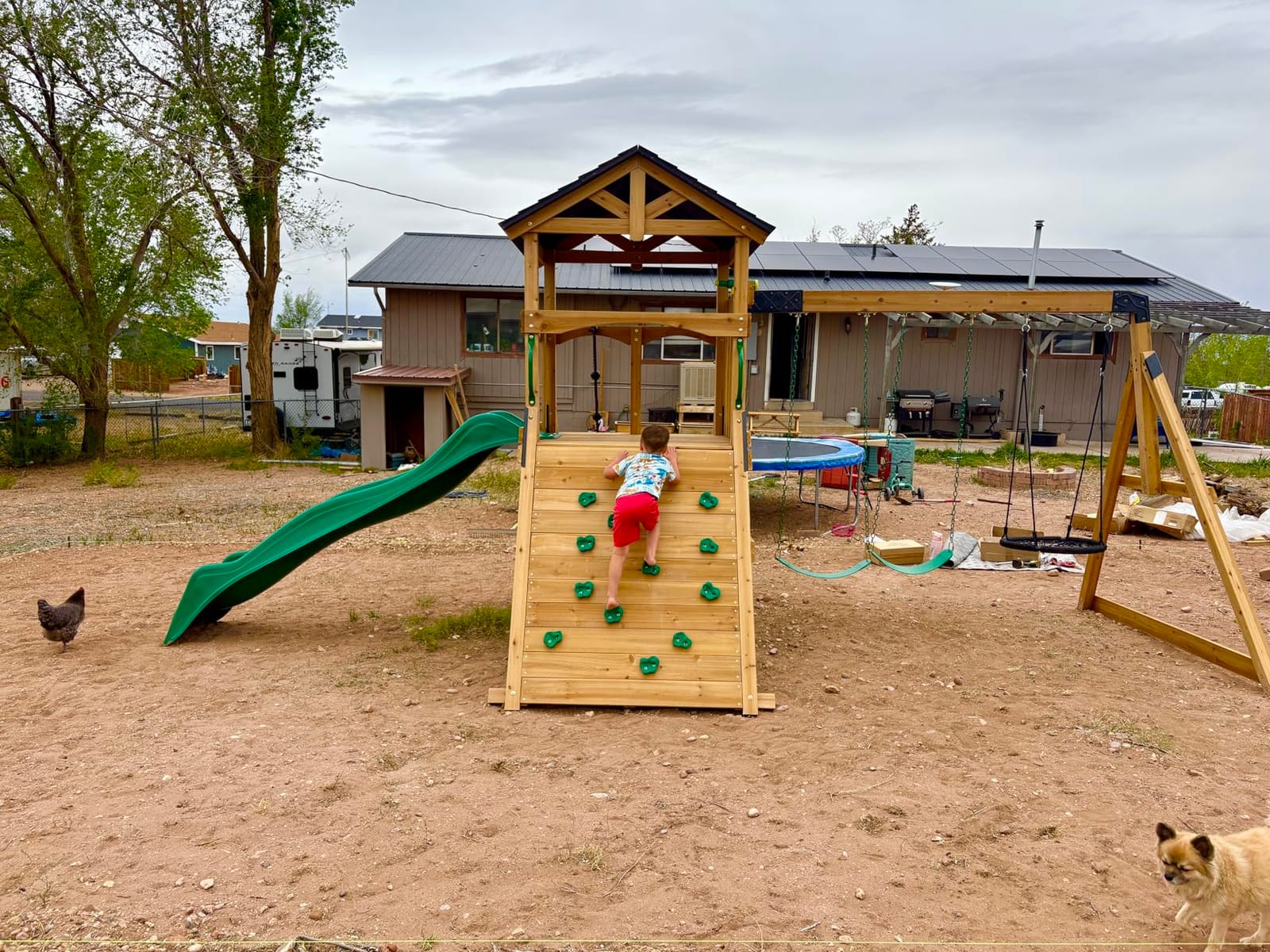 Backyard Discovery Endeavor II Cedar Wood Swing Set with Wave Slide, Play Deck, Double Rock Wall, Picnic Table, Climbing Wall, Belt Swings, Web Swing, Toy Telescope, Step Ladder, Outdoor Playset customer photo 1