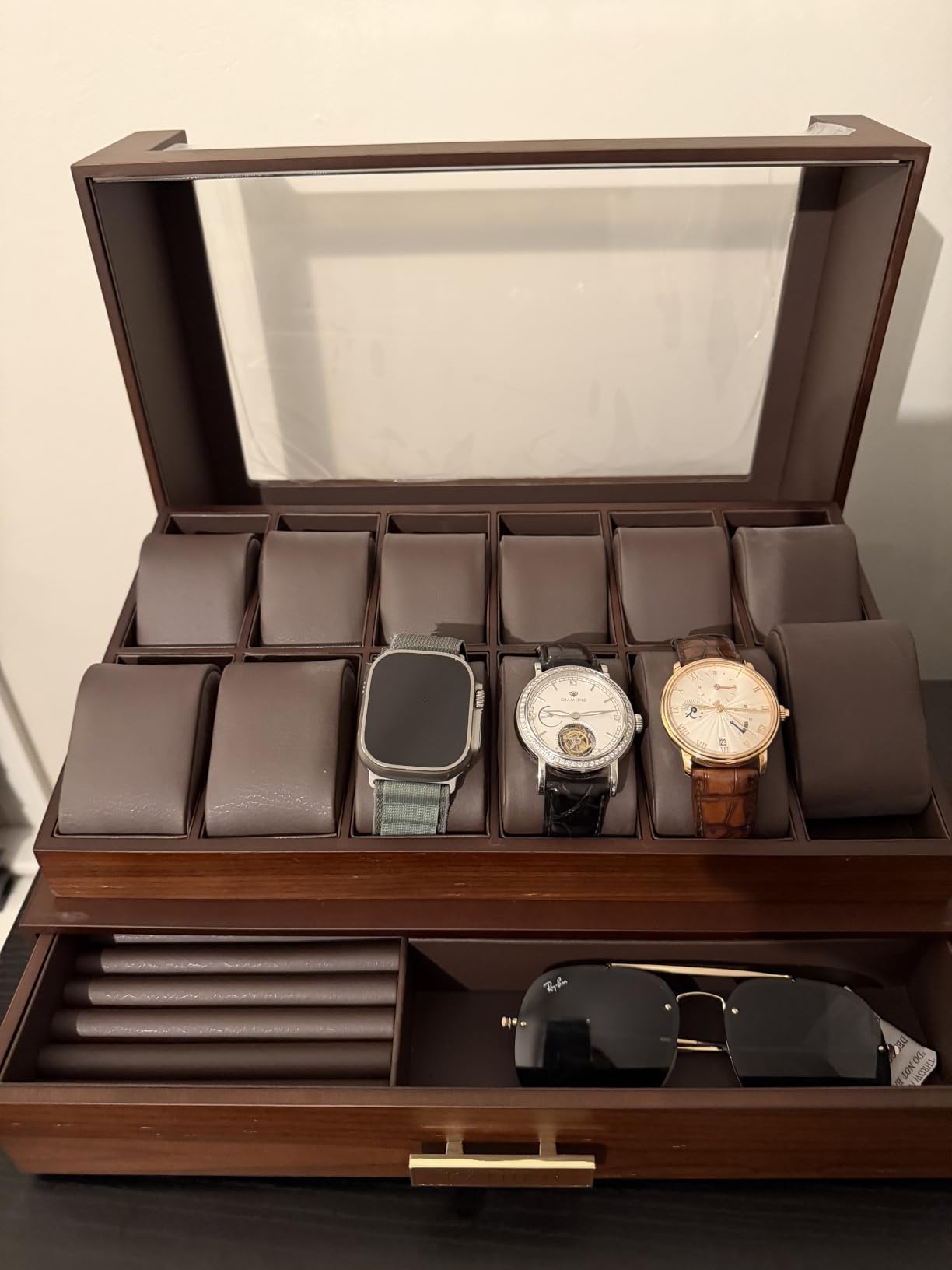 KAMIER High End Watch Box for Men, 12 Slot Wooden Watch Case With Drawer | Watch Display Box with Lid, 2-Layer Watch Holder for Jewelry and Watch Storage for Men Women, Ideal for Gift (With Gift Box) customer photo 1