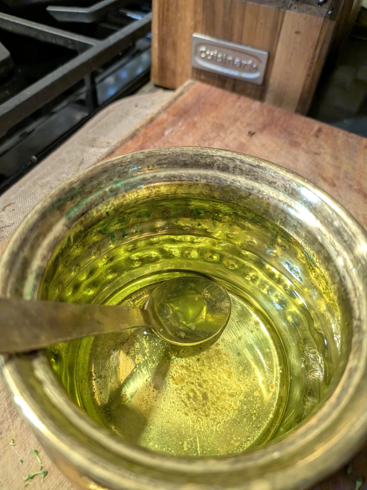 P-TAL Pure Brass Hammered Ghee Pot - (13.5 FL Oz, 400mL) with Lid and Spoon customer photo 1