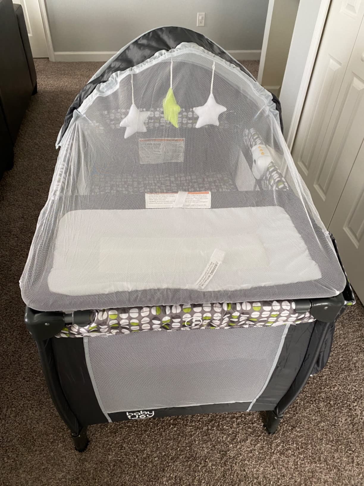 BABY JOY 4 in 1 Pack and Play, Portable Baby Playard with Bassinet, Adjustable Canopy, Changing Table, Lockable Wheels, Music Box, Travel Baby Crib Bassinet from Newborn to Toddler customer photo 1