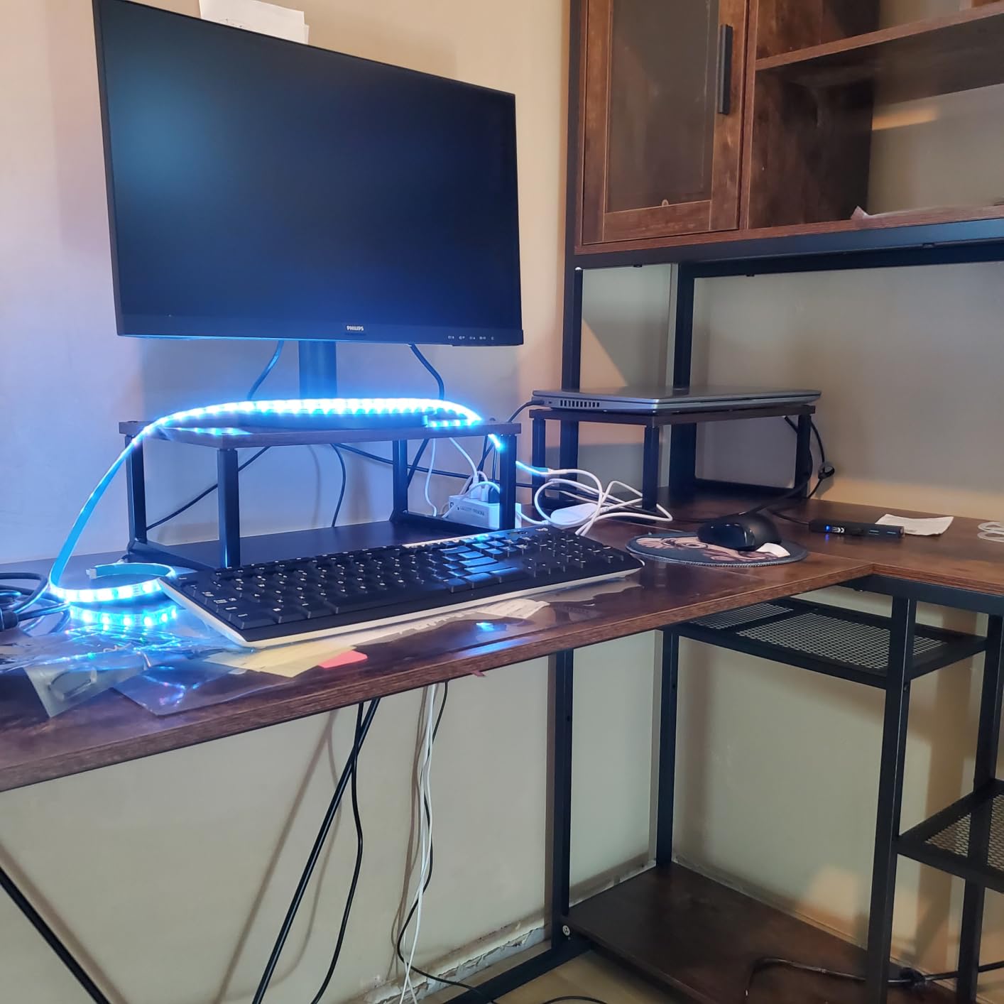 SEDETA L Shaped Computer Desk with Storage Shelves, Bookshelf, Rustic Brown customer photo 1