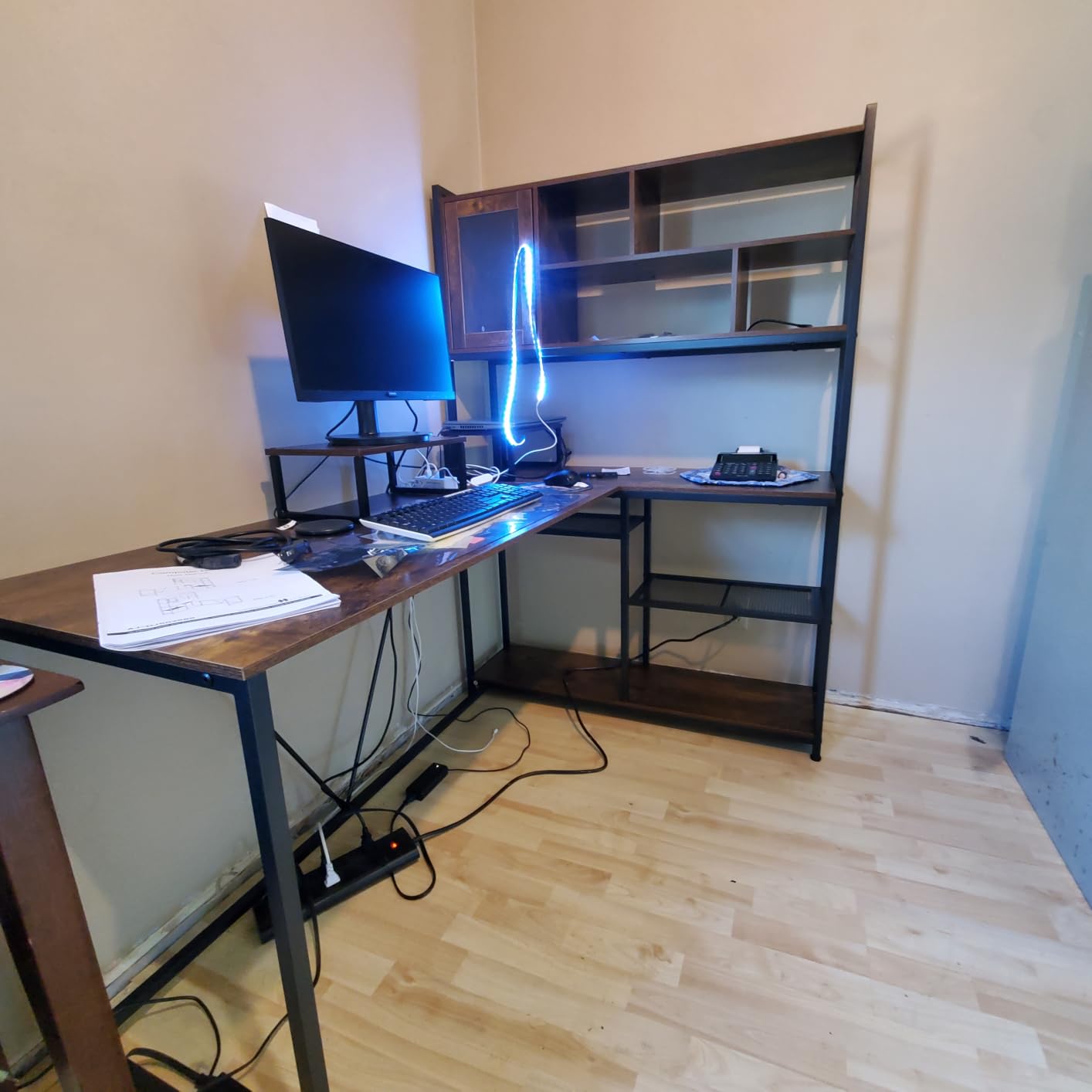 SEDETA L Shaped Computer Desk with Storage Shelves, Bookshelf, Rustic Brown customer photo 2