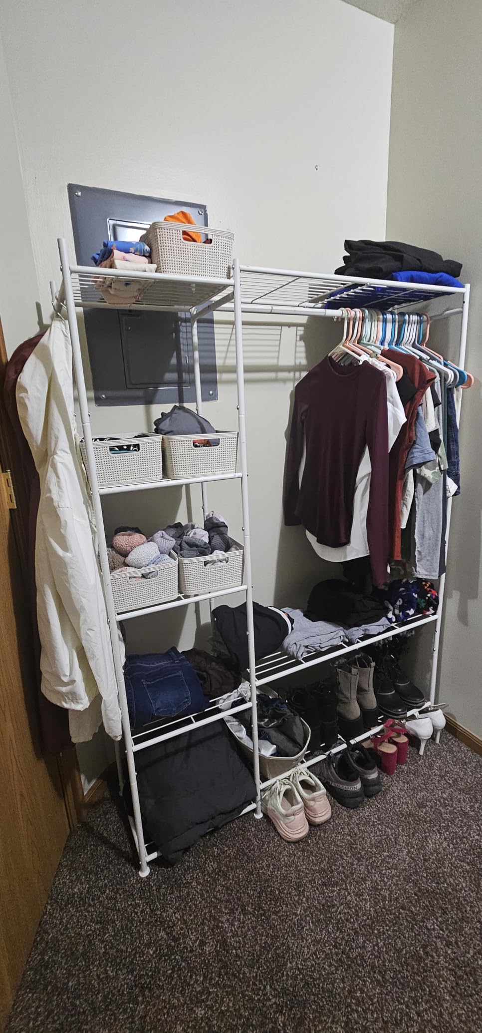 HOMIDEC Wardrobe Closet, Portable Clothes Rack with 4 Tiers Shelves | Freestanding Closet Organizers and Storage System with Hanging Rod, Steel Clothing Rack Suitable for Cloakrooms, Bedrooms. Black customer photo 2