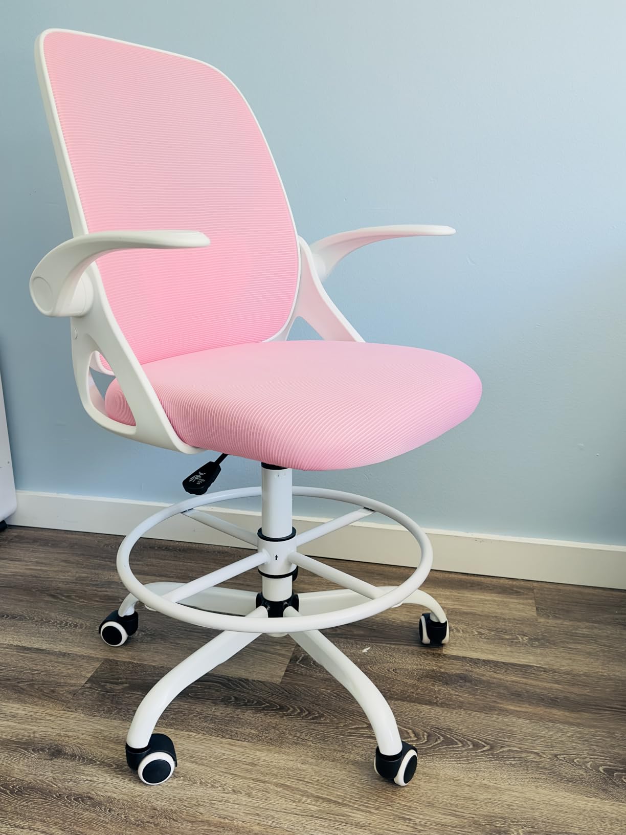 Kensaker Drafting Chair Tall Office Chair, Ergonomic Standing Desk Chair with Adjustable Foot Ring and Flip-up Armrests, Mesh Computer Chair for Art Studio, 300 LBS, Black customer photo 2