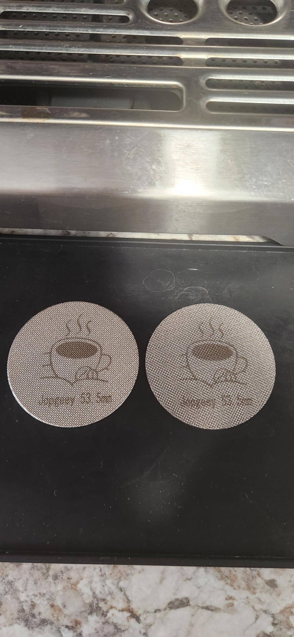 2 Packs 53.5mm Espresso Puck Screen with Stand, Reusable Coffee Filters | for Breville Barista 54mm Portafilter Basket, 1.7mm Thickness 150μm 316 Stainless Steel Espresso Machine Accessories customer photo 1